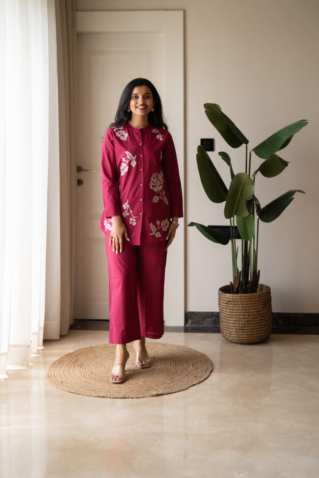 Hania Cotton Coord Set- Dark Pink