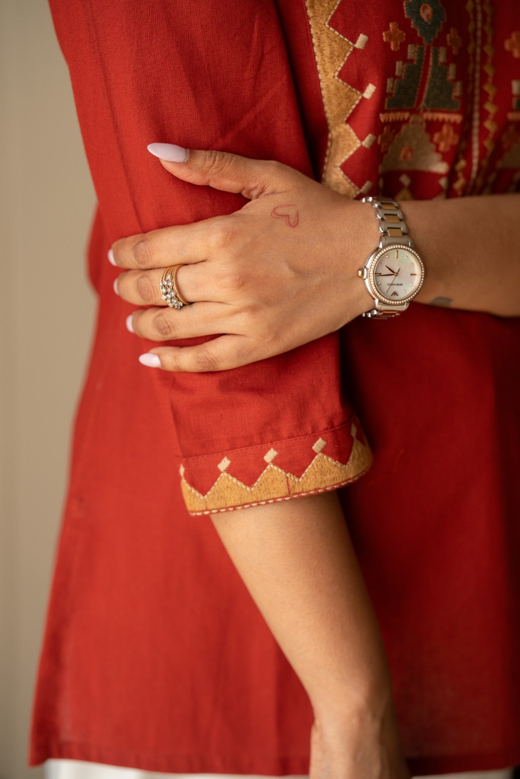 Lizi Embroidered Short Kurti- Rust