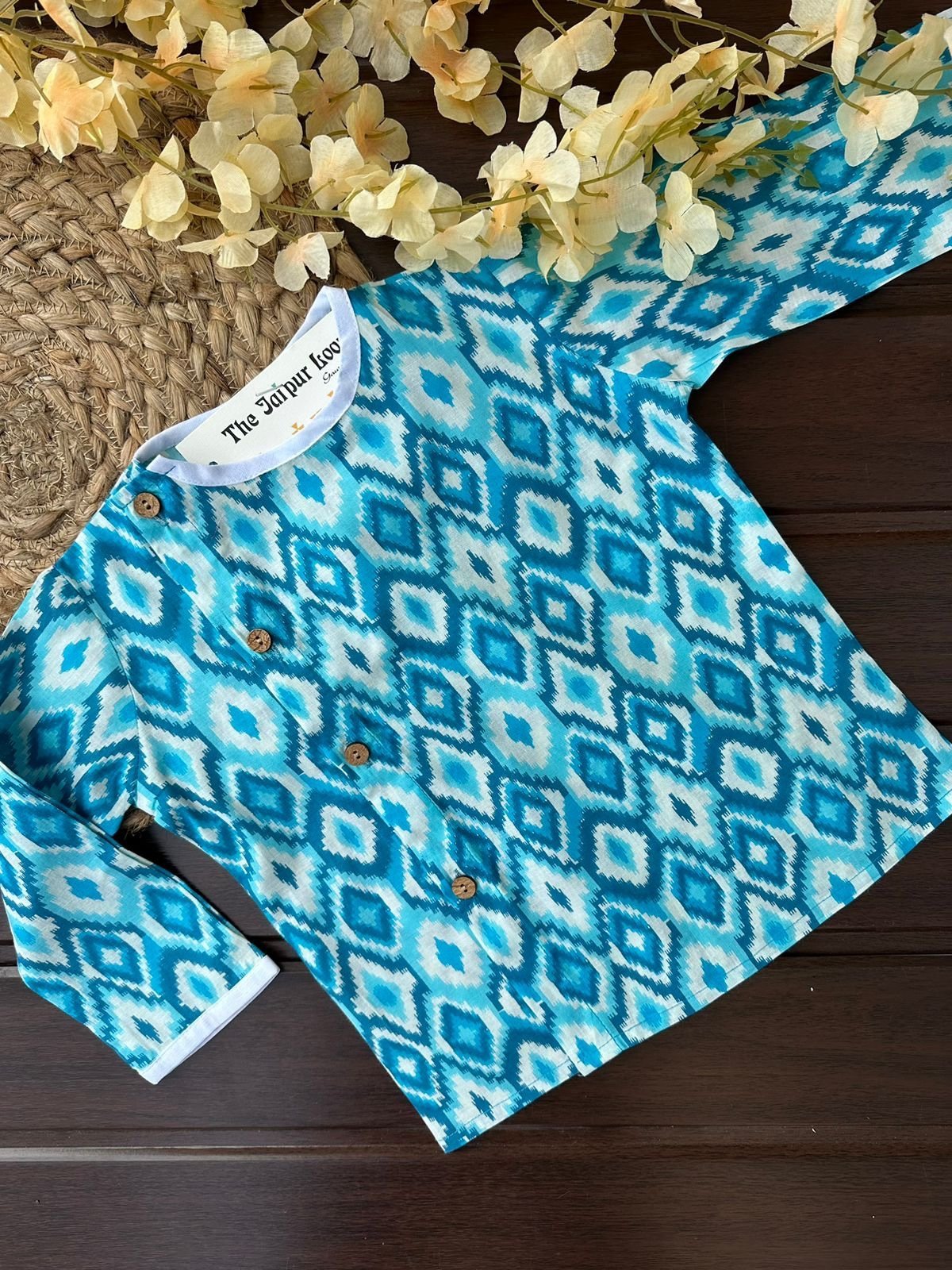 Ikkat Off Centre Kurta Set - Blue
