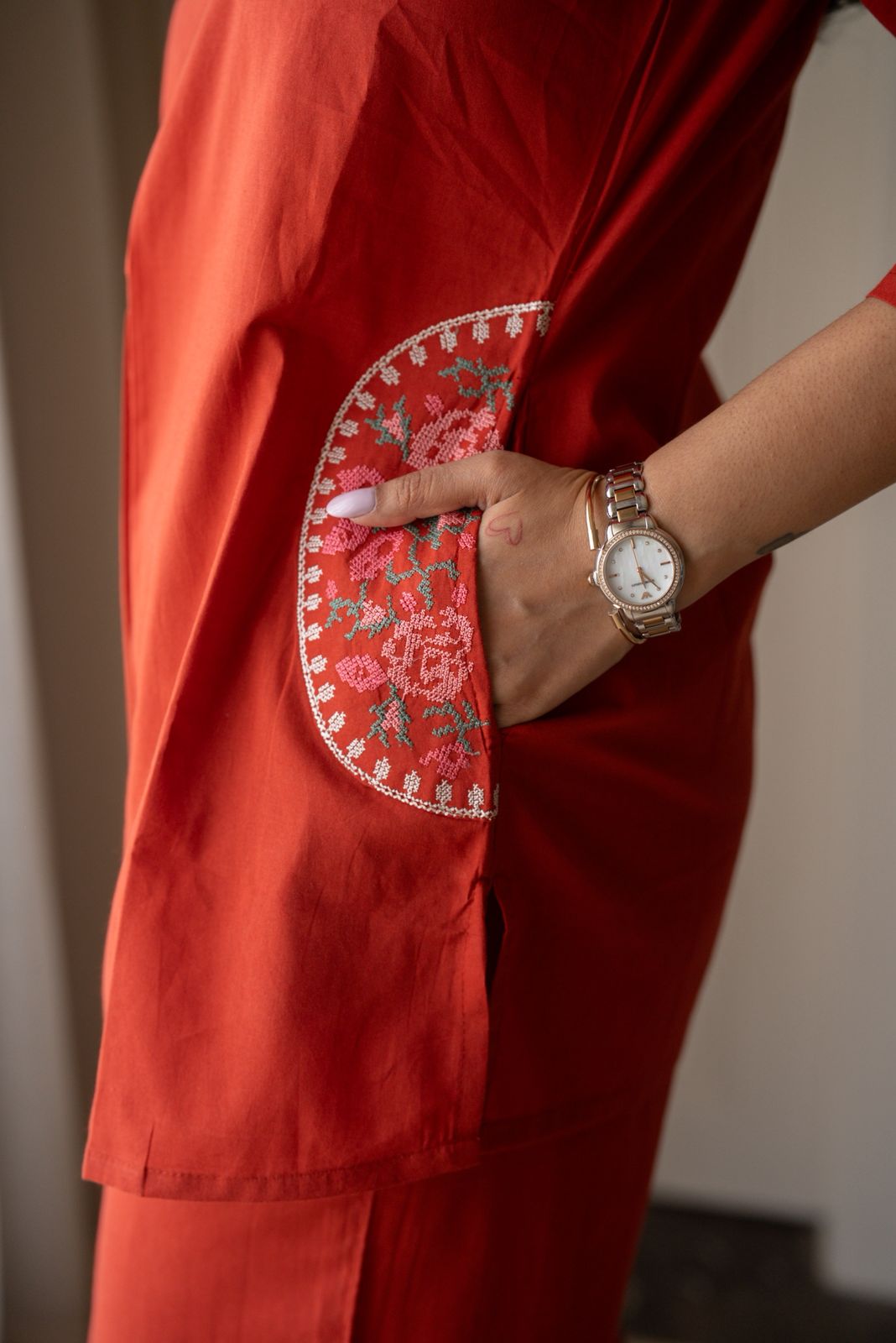 Risha Embroidered Coord Set- Orange