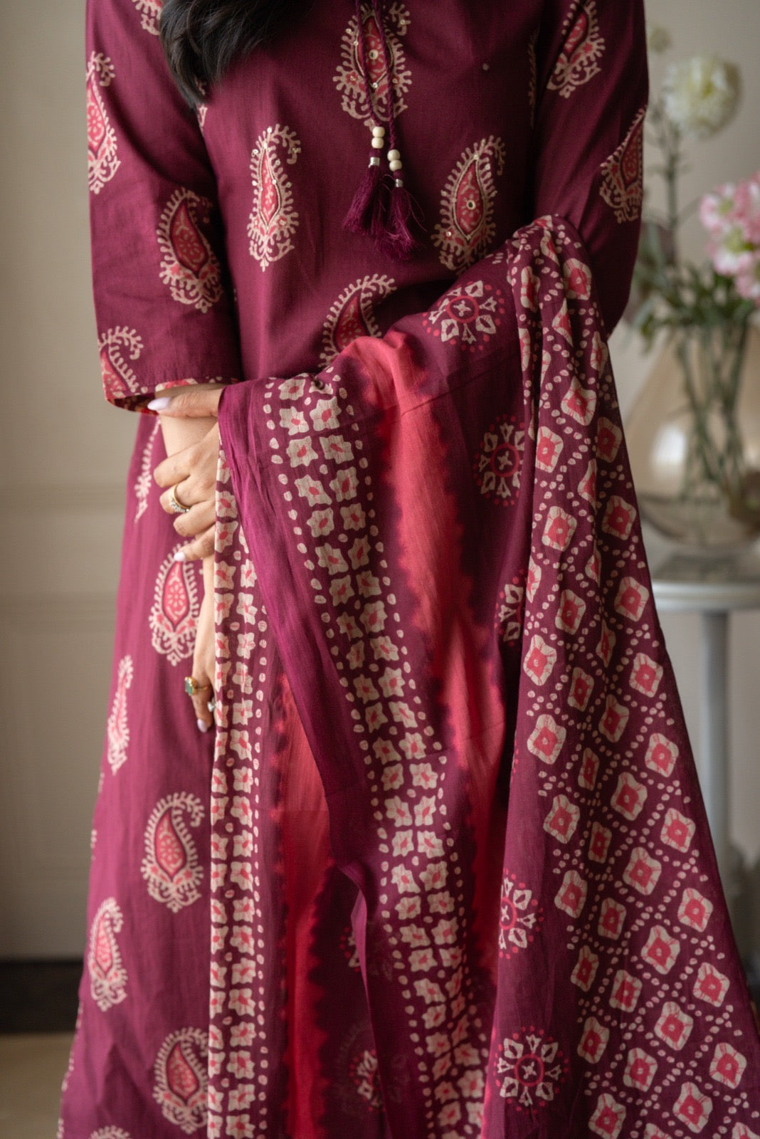 Suhani Batik Cotton Set- Wine