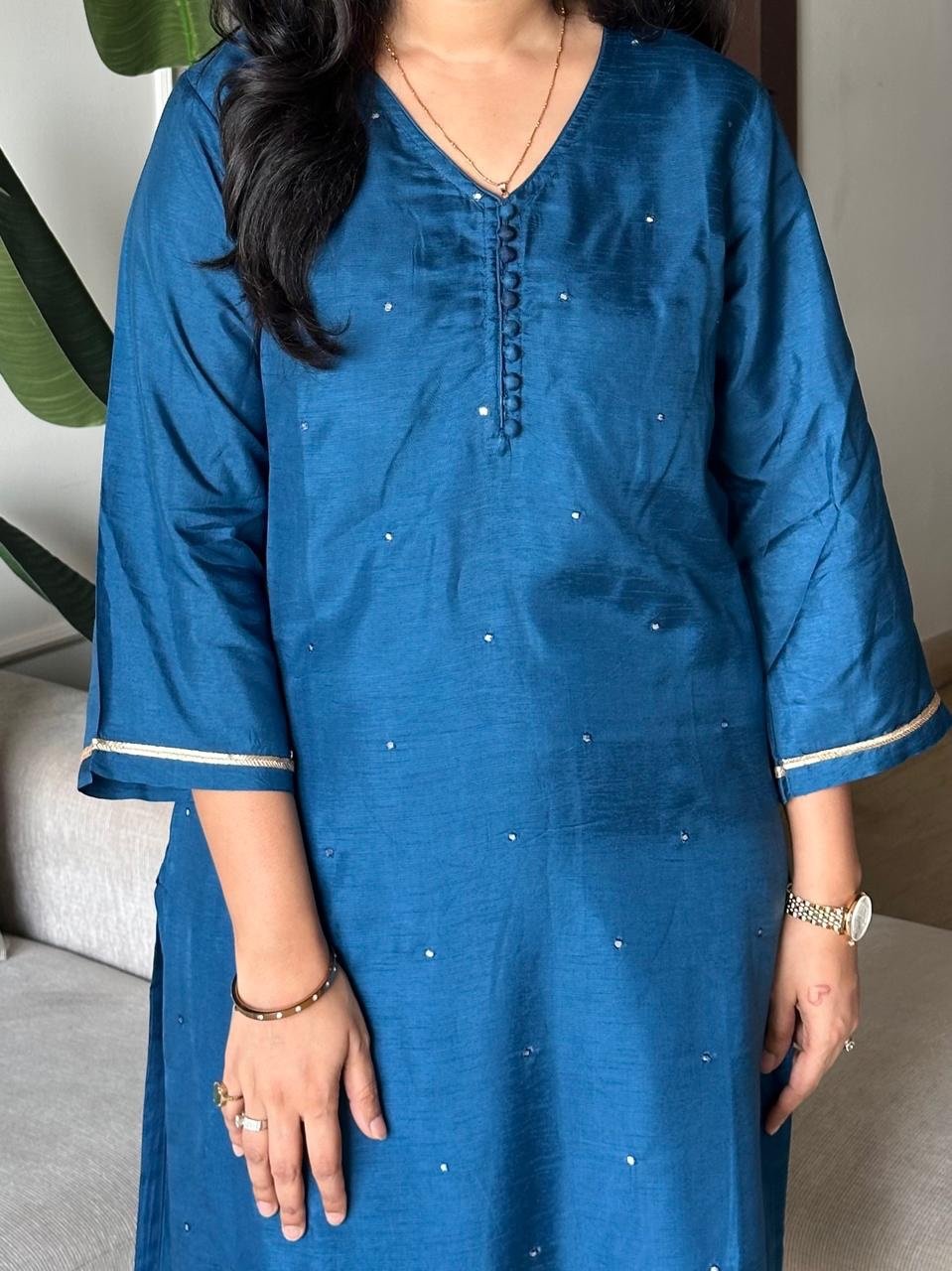 Ruhaana Mul Chanderi Luxe Set- Electric Blue