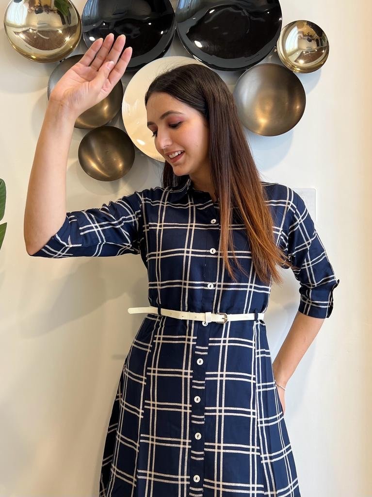 Navy Belted Dress