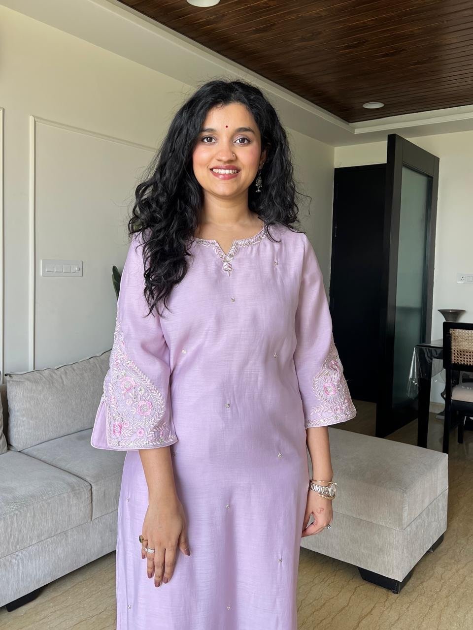 Shavya Mul Chanderi Embroidered Set- Pastel Purple