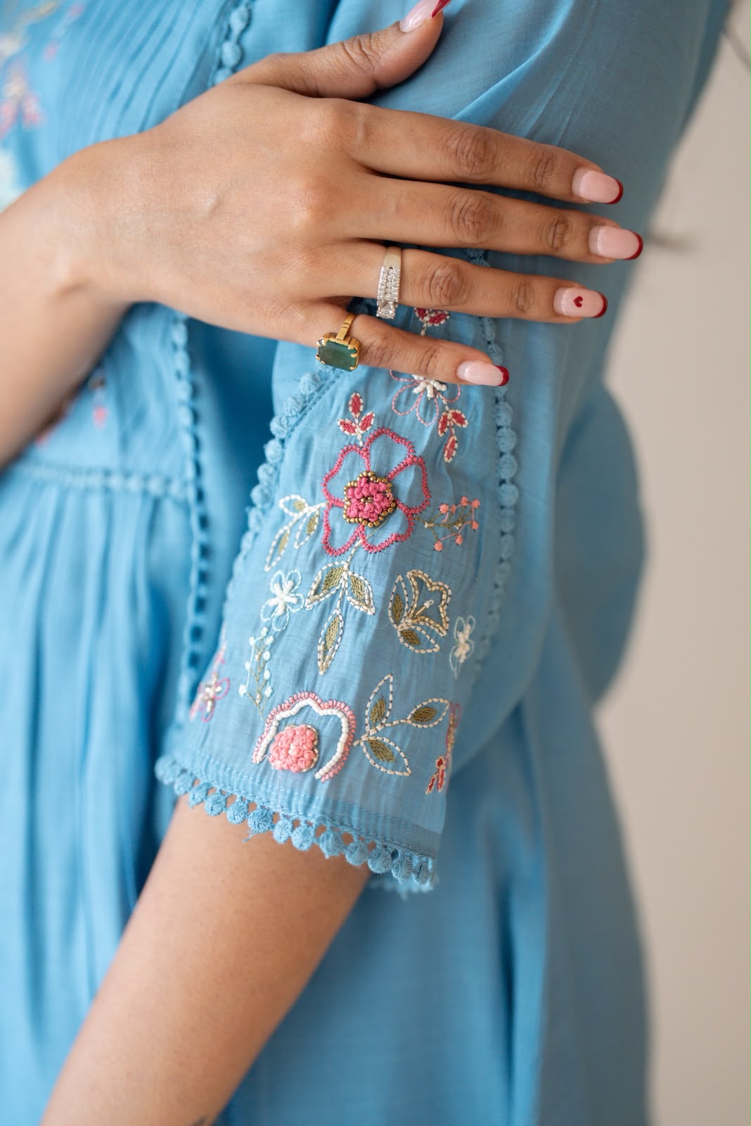 Aaina Embroidered Mul Chanderi Suit- Sky Blue