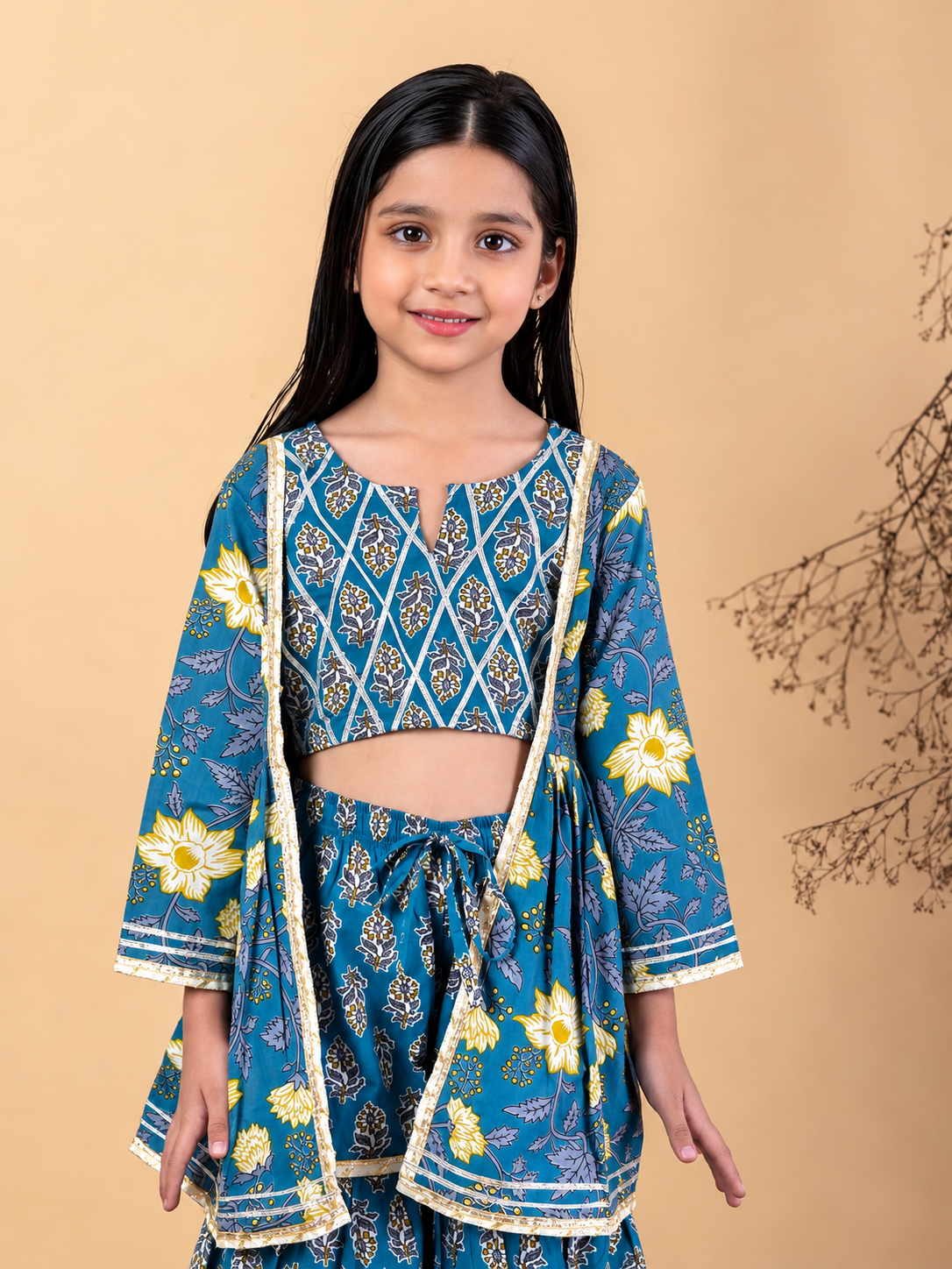 Ruhaani Girls’ Gharara Set- Light Blue boota