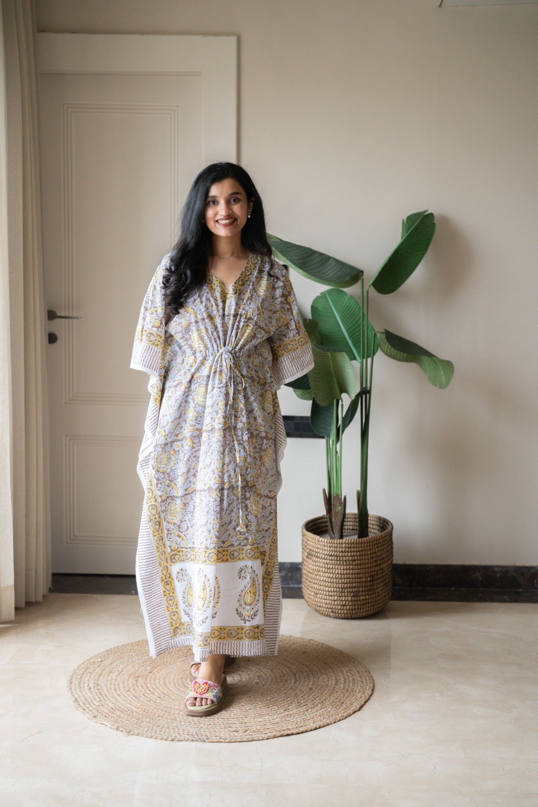 Kashi Block Print Kaftan- Brown Jaal