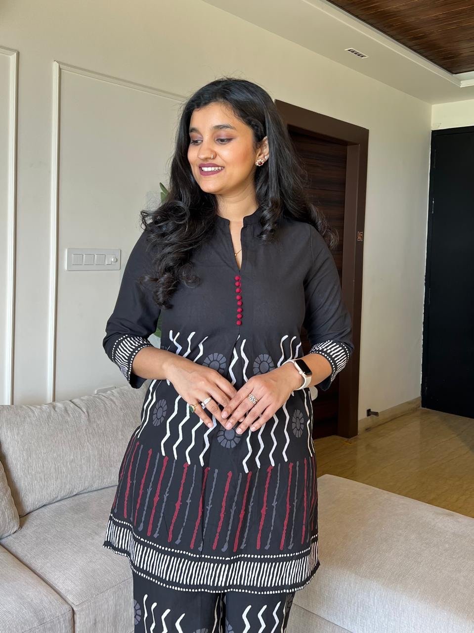 Reema Black Printed Coord Set- Closed Neck