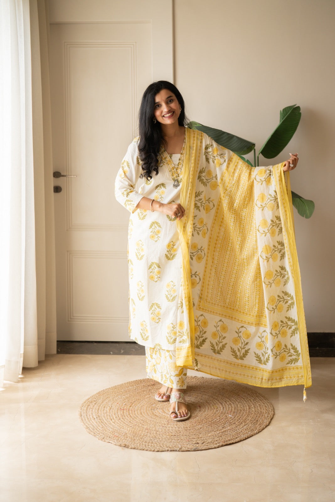 Suryana Cotton Suit- Marigold