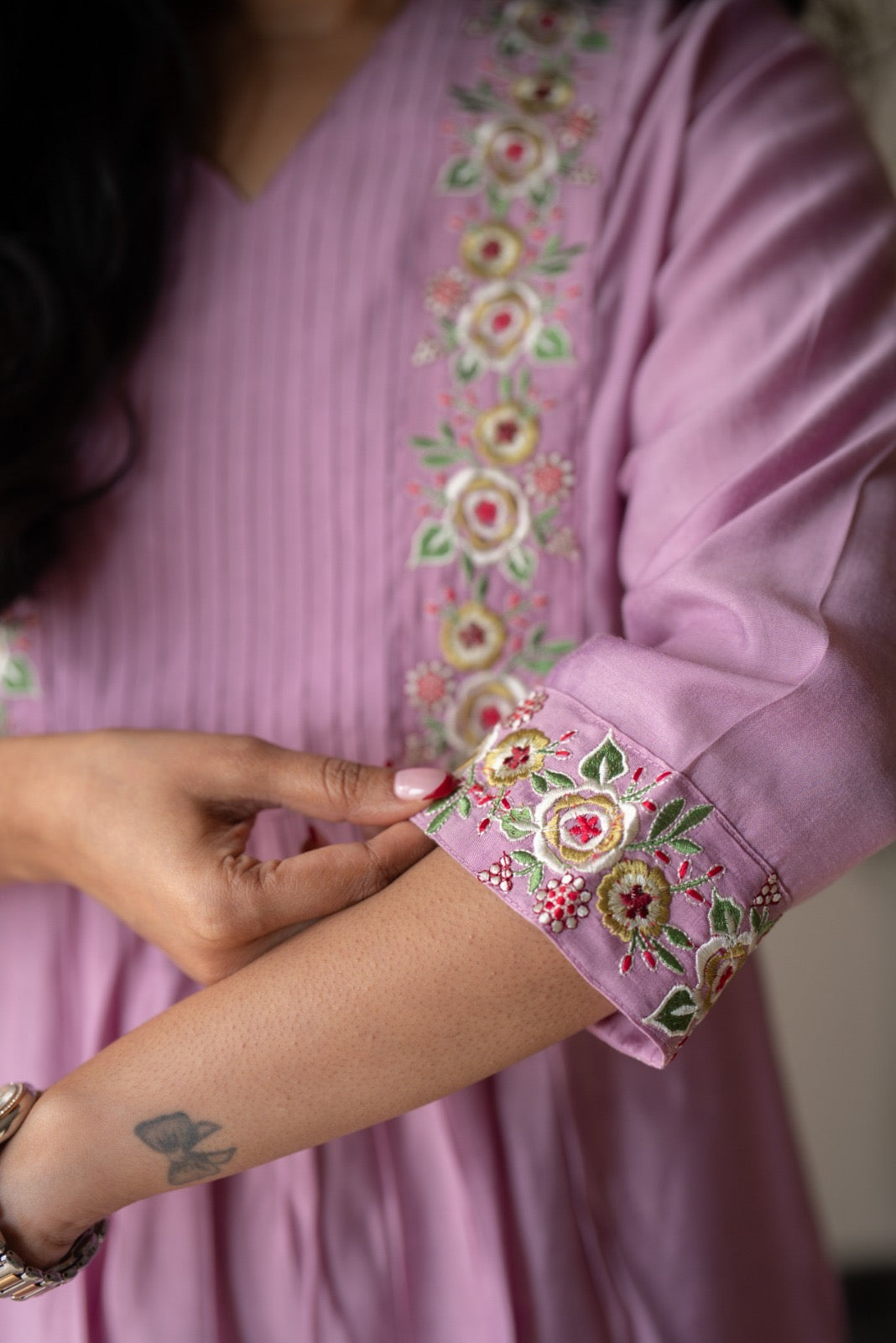 Amber Muslin Embroidered Pant Set- Pastel Pink
