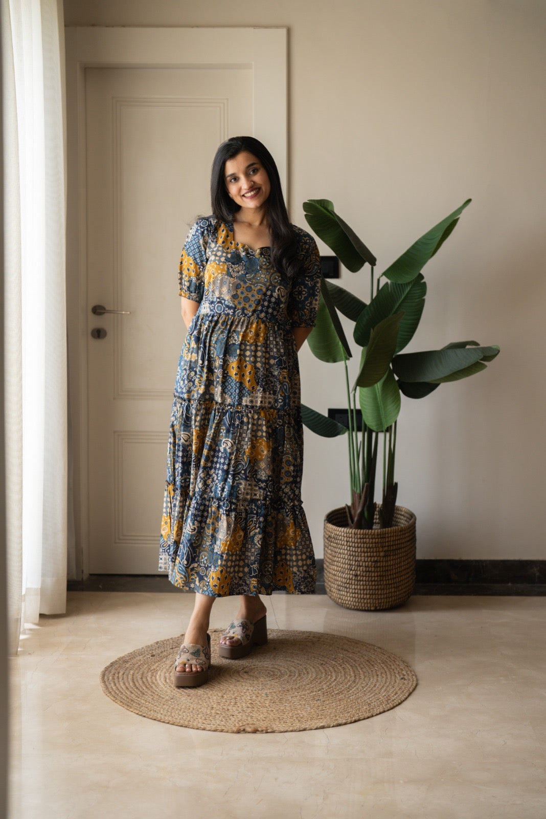 Prisha Tiered Maxi Dress- Blue Mix