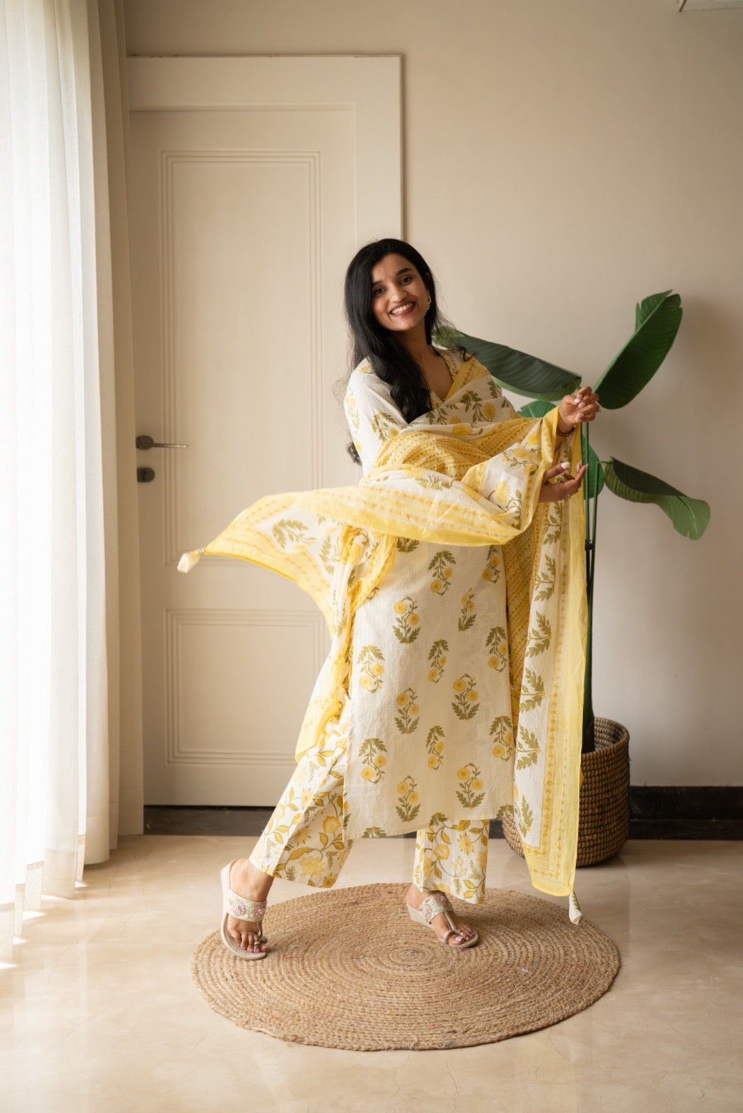 Suryana Cotton Suit- Marigold