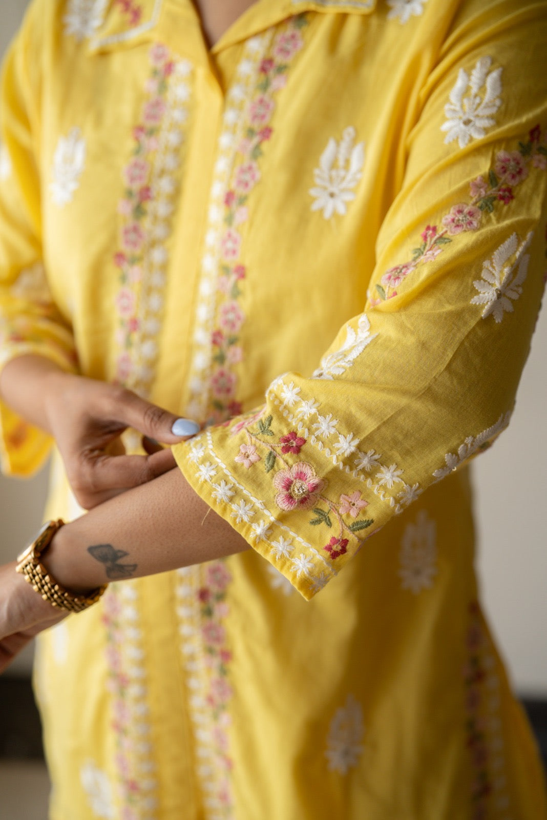 Preet Mulmul Luxe Coord Set- Yellow