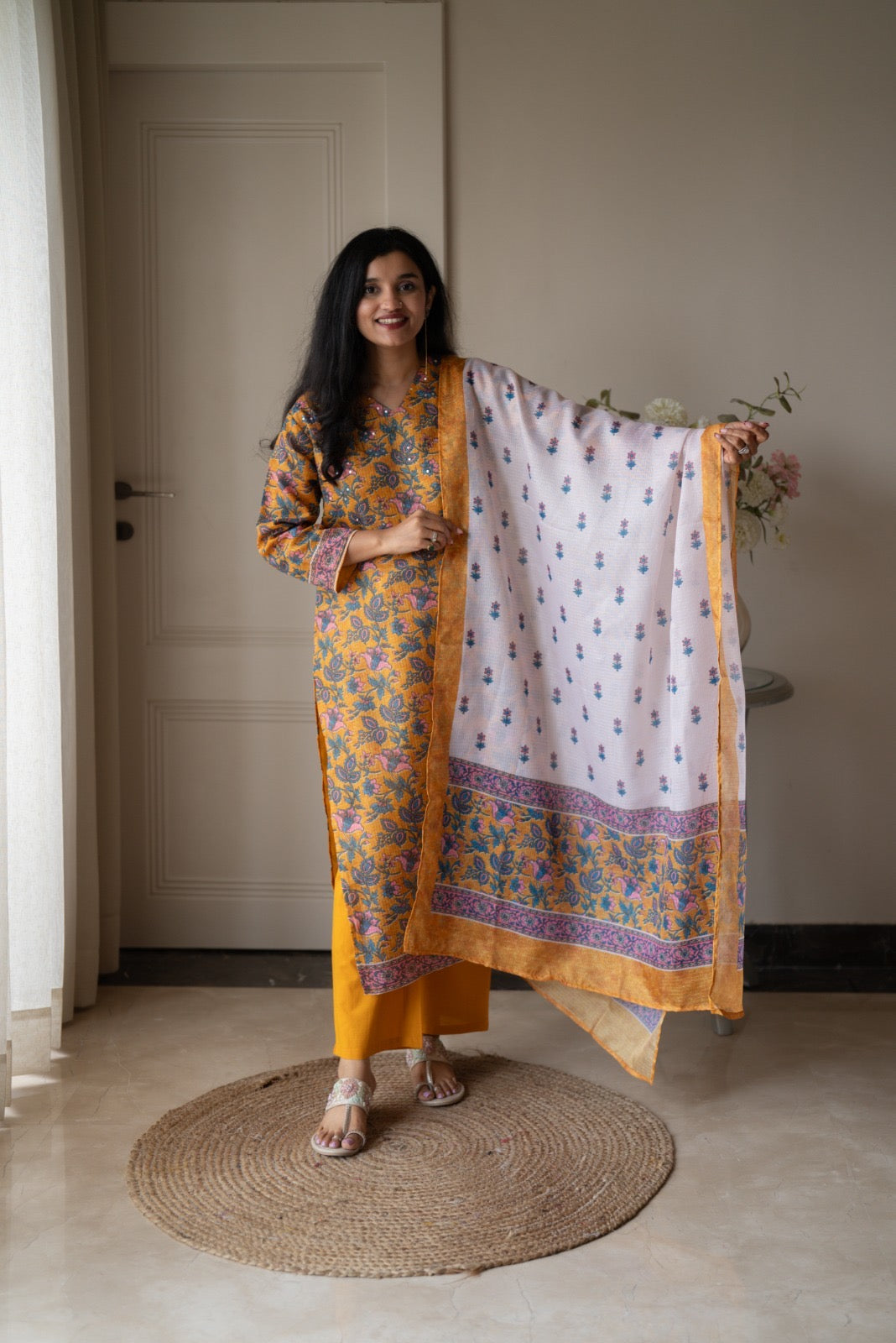 Rama Mustard Floral Kota Suit