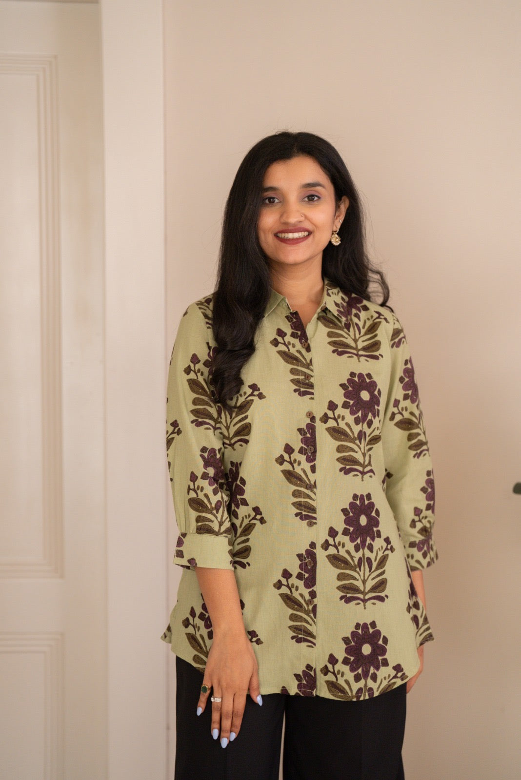 Zora Slub Cotton Shirt- Olive Boota