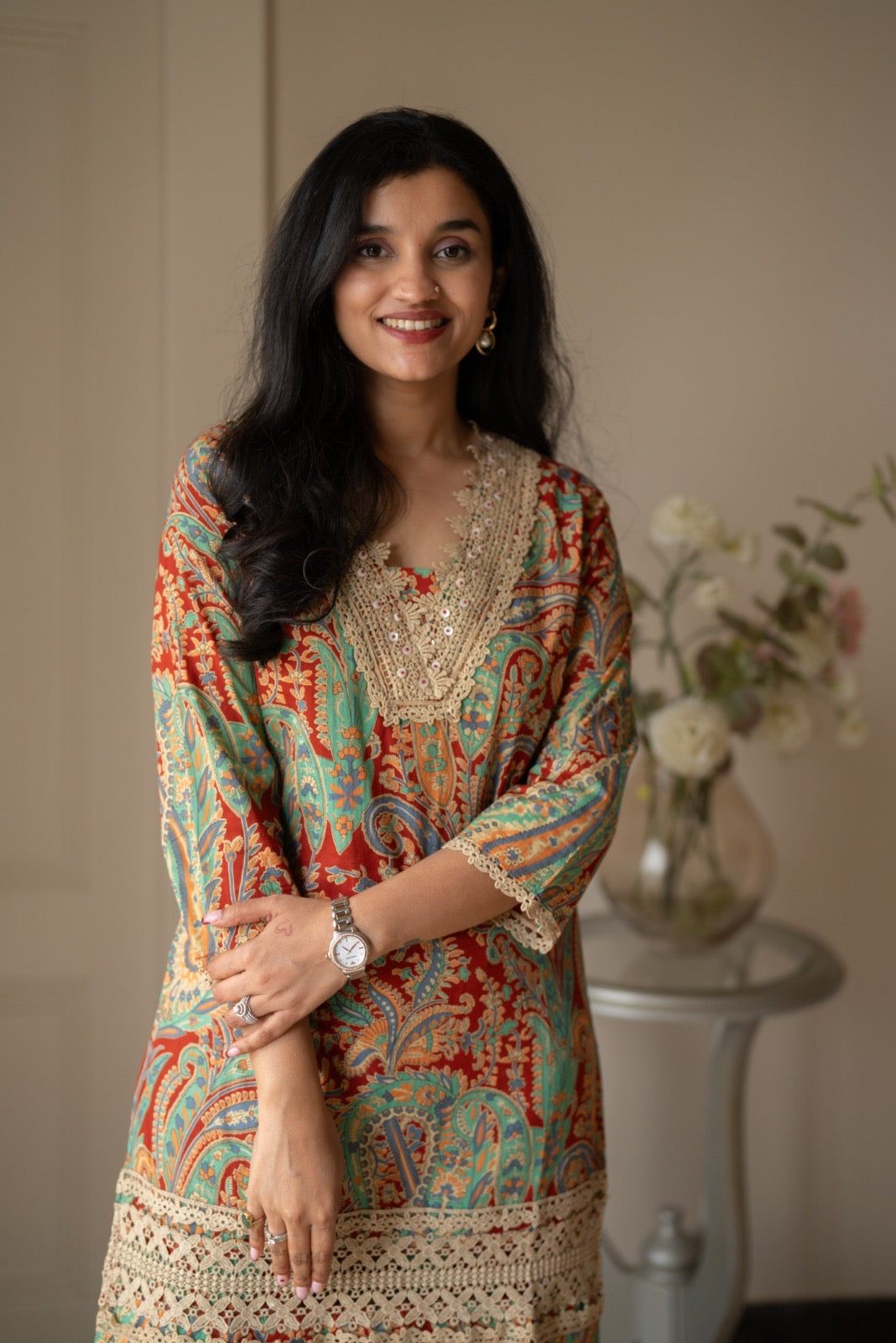 Nitara Farshi Lace Coord Set- Maroon