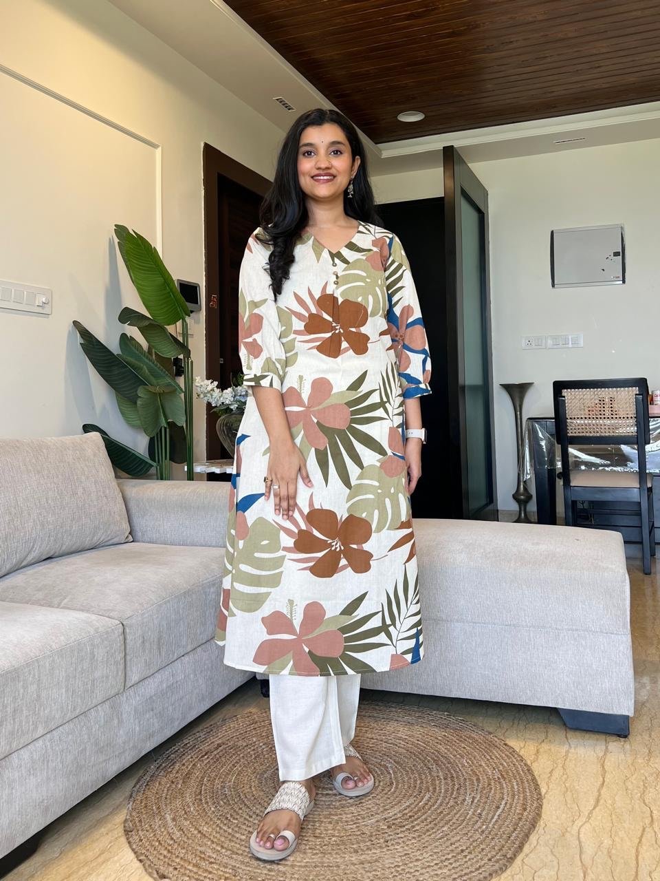 Kali Printed Cotton Set- Brown Tropicals