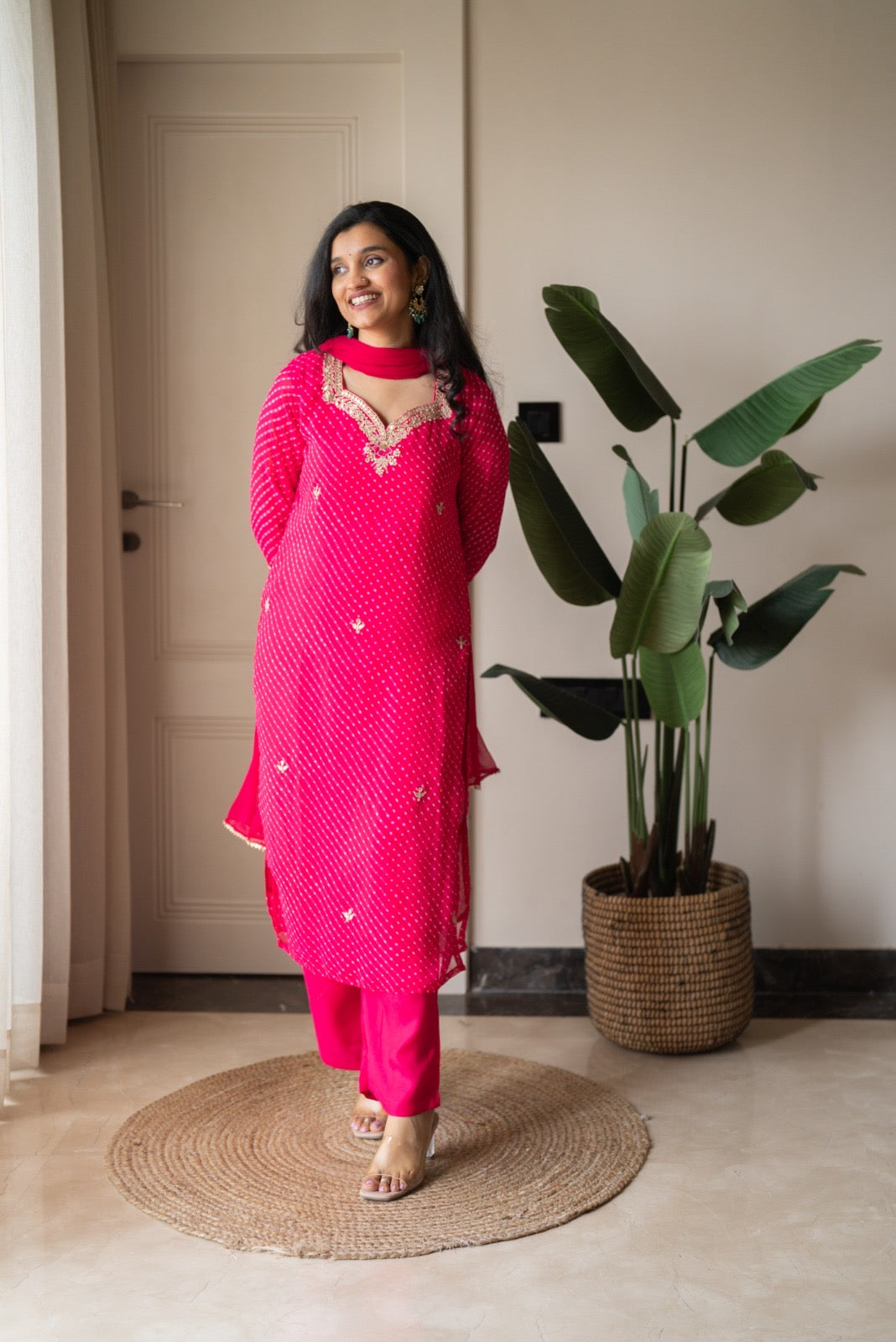 Prisca Pink Mothra Georgette Suit