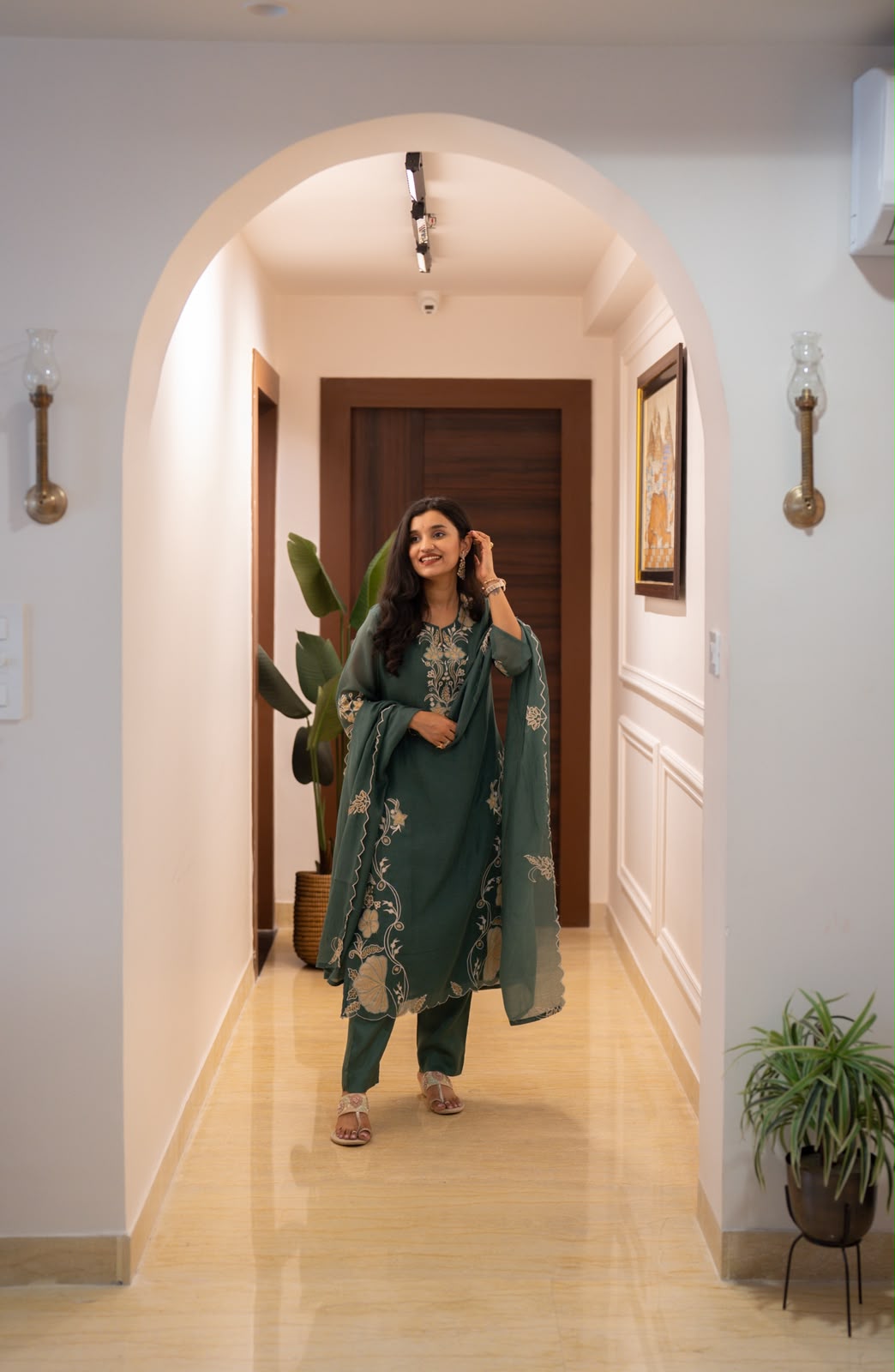 Varaha Mul Chanderi Luxe Suit- Green