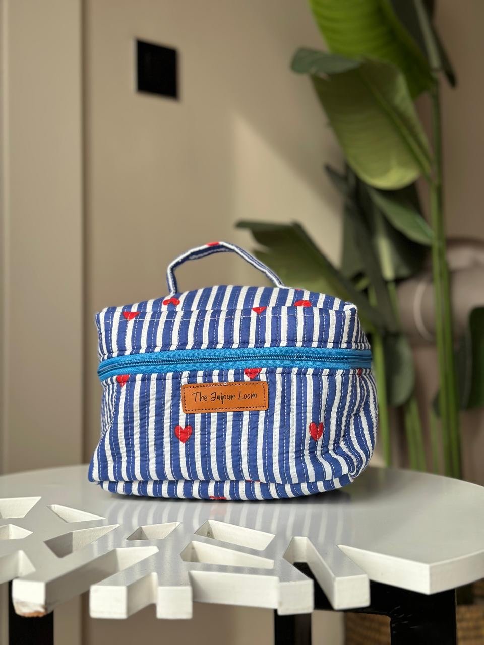 Quilted Vanity Bag- Blue Stripes