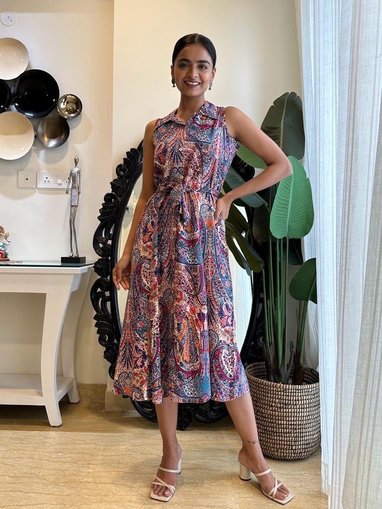 Mix Print Dress With Pocket