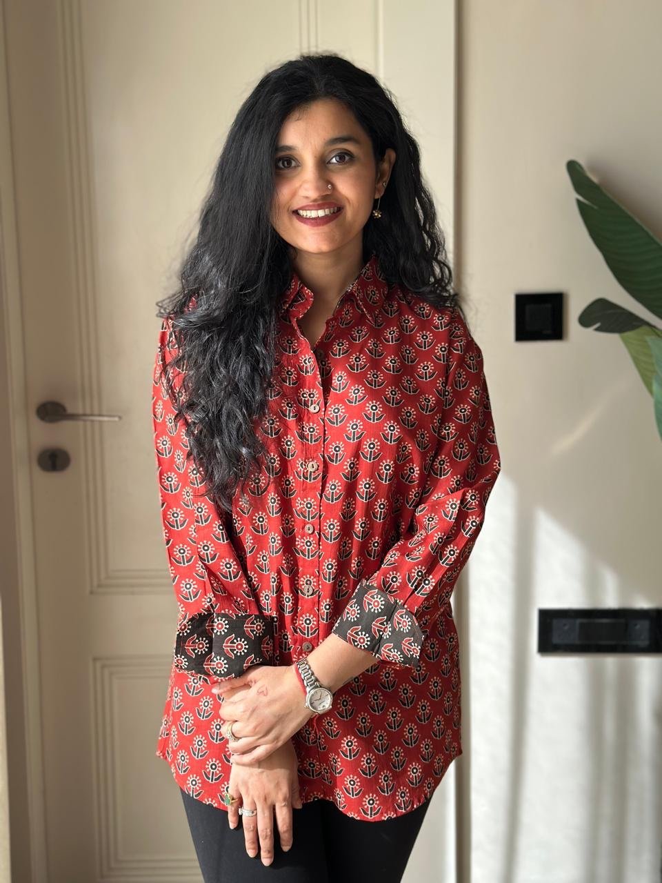 Raima Cotton Ajrakh- Maroon Booti