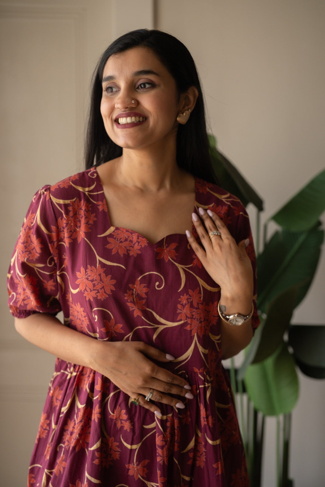 Prisha Tiered Maxi Dress- Dark Pink Florals
