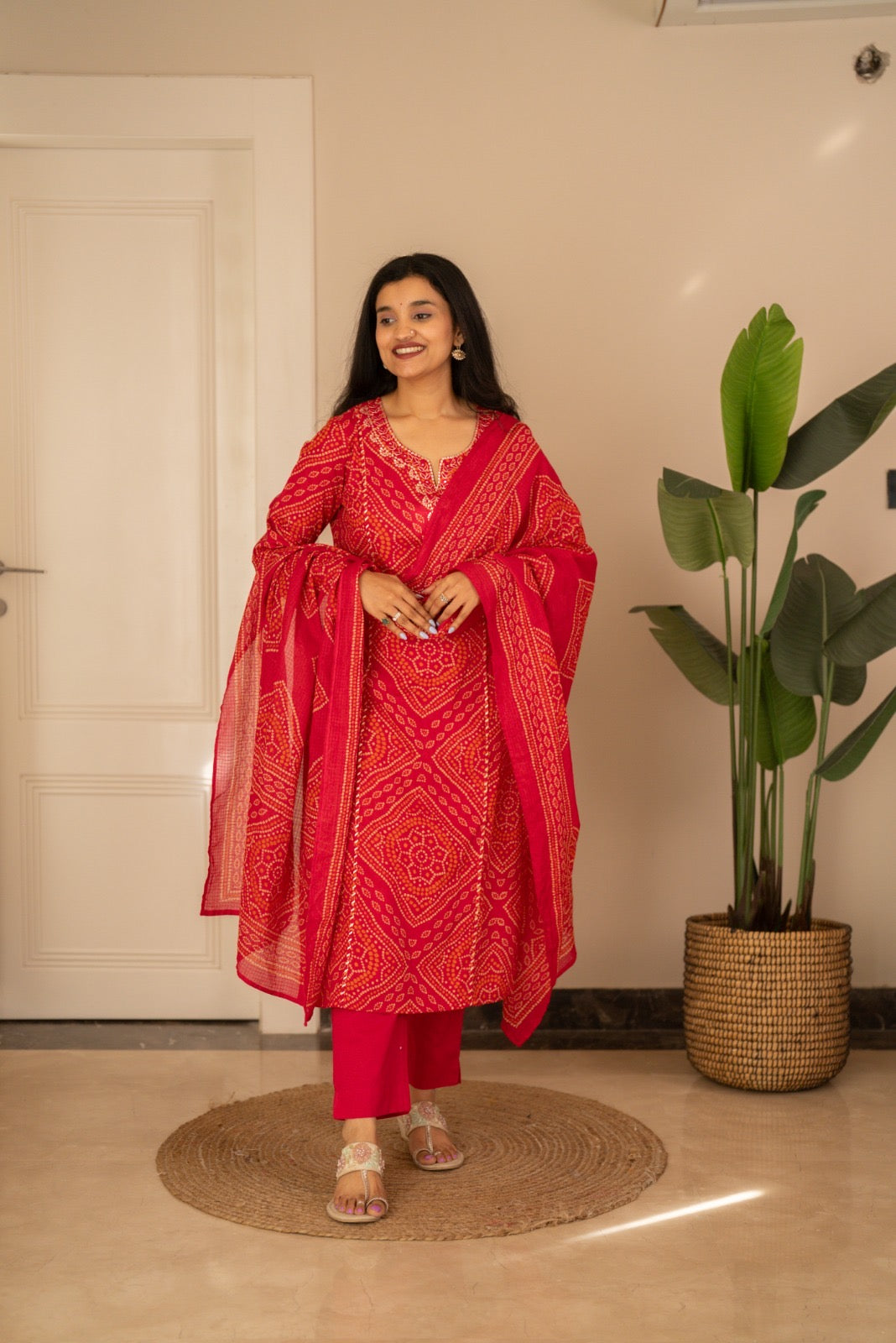Zimya Bandhej Pittan Suit- Gulabi