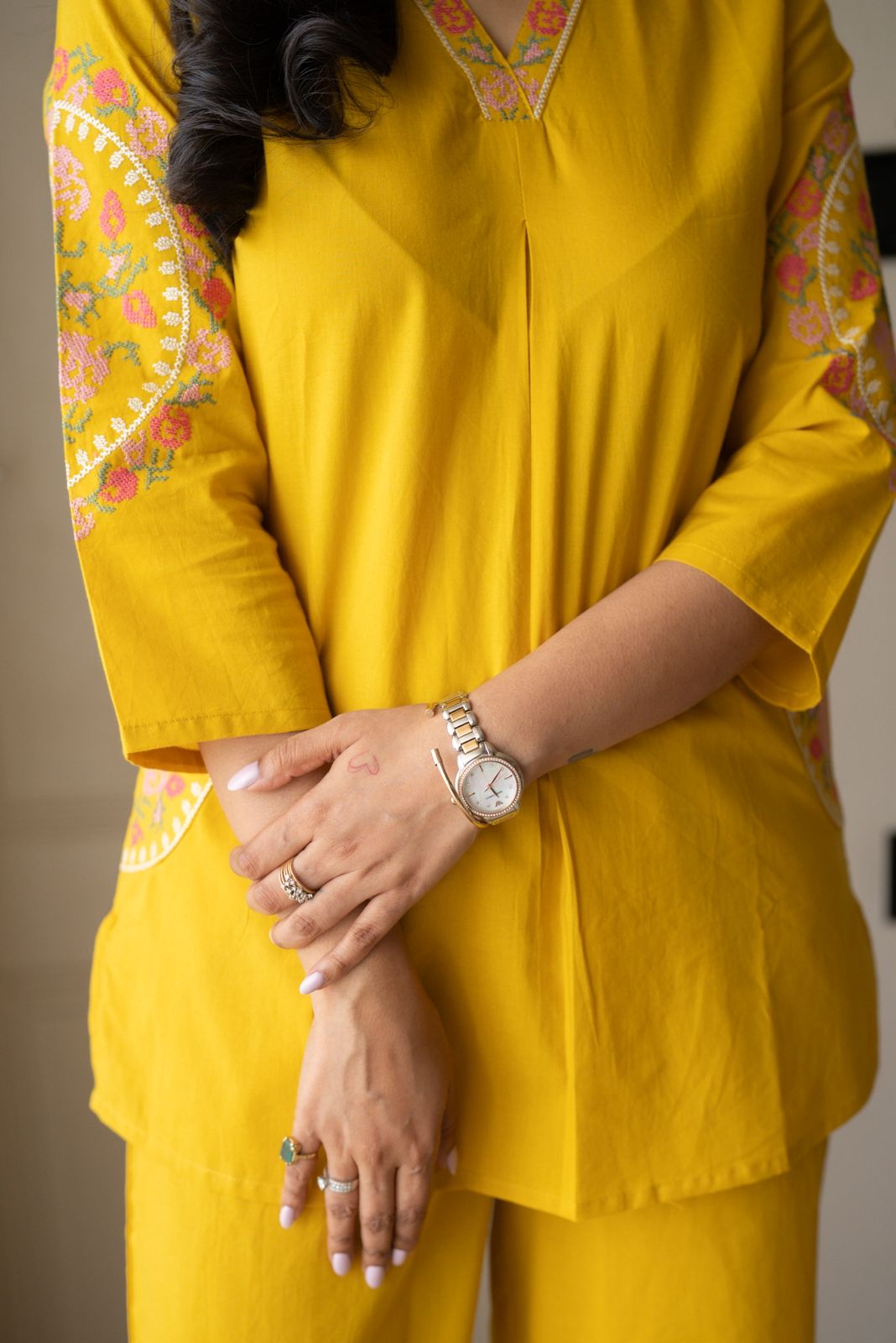 Risha Embroidered Coord Set- Yellow