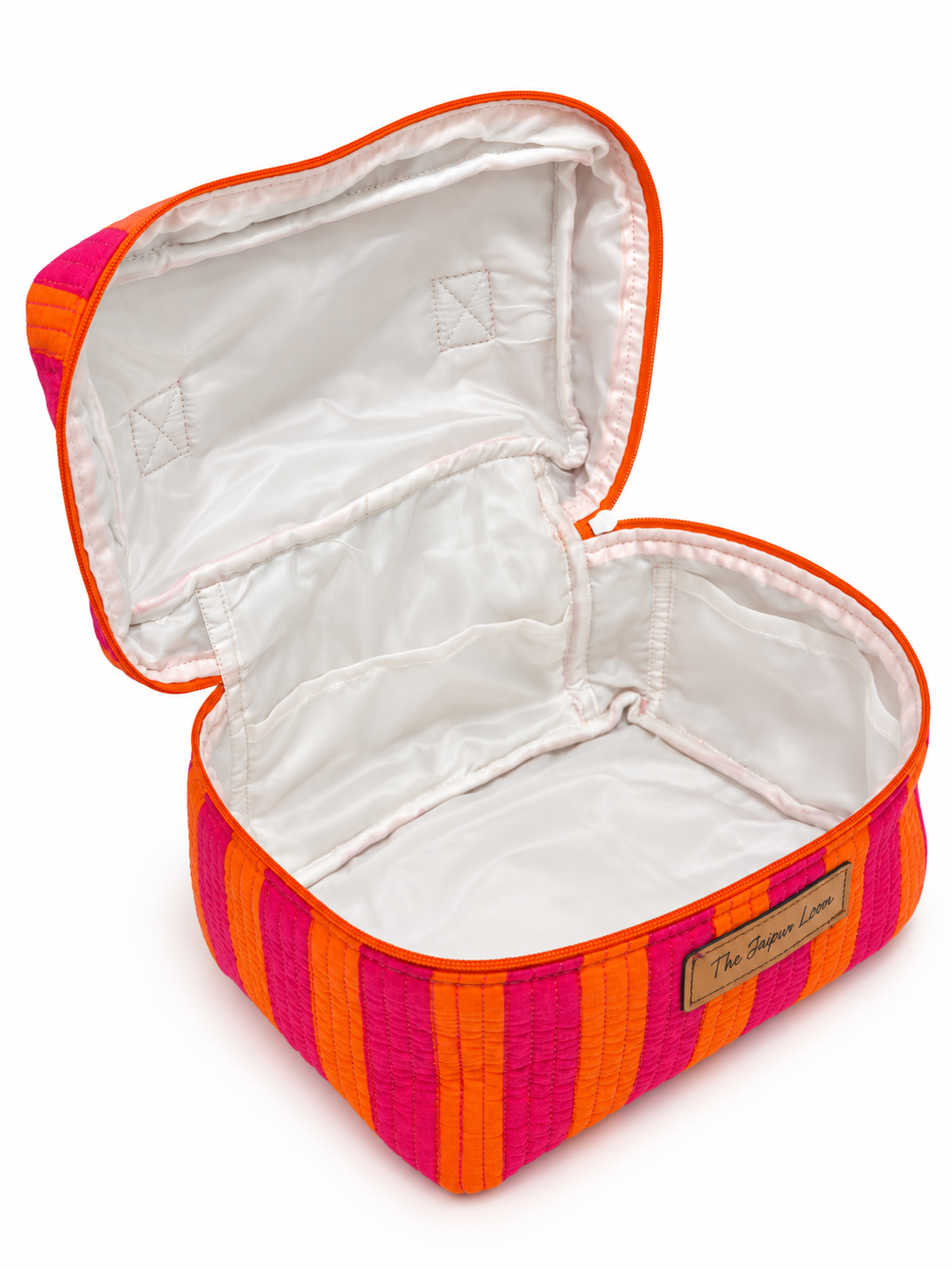 Quilted Vanity Bag- Pink Orange Stripes