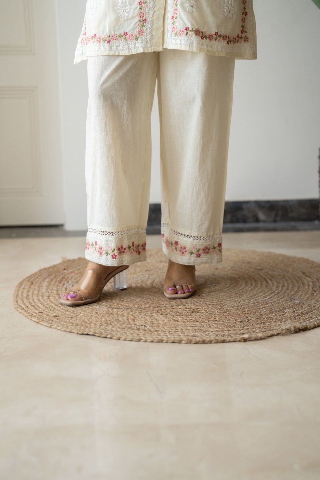Preet Mulmul Luxe Coord Set- Cream