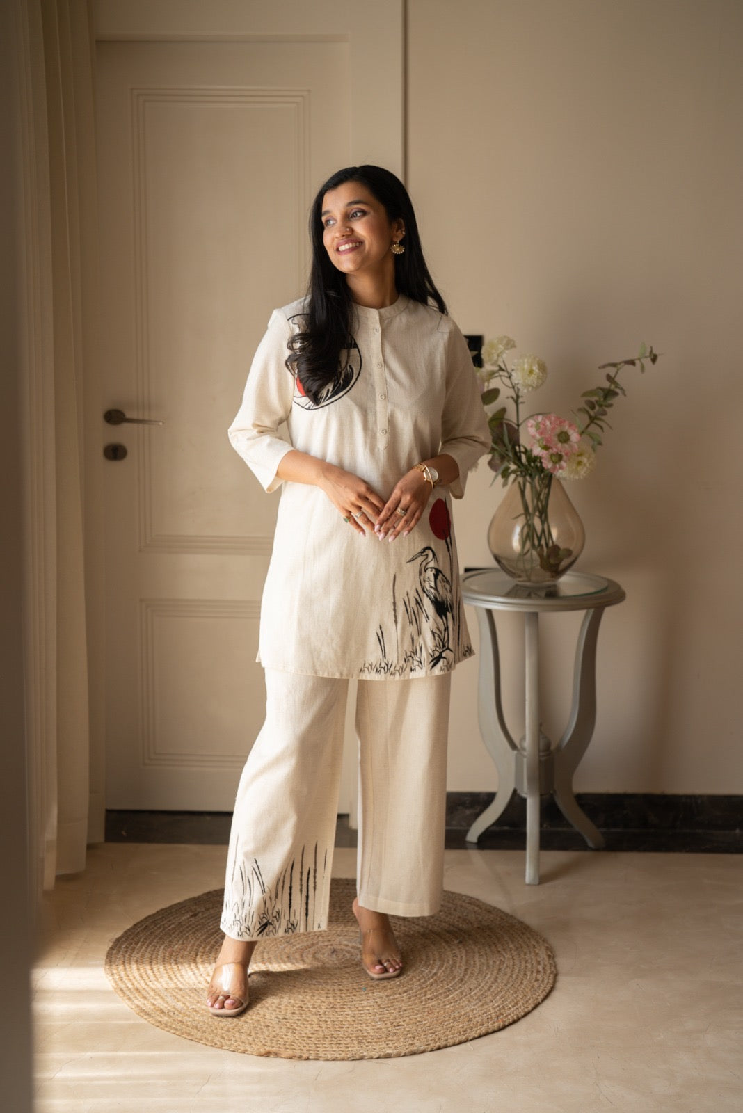 Aarya Slub Elegant Coord Set- Off White