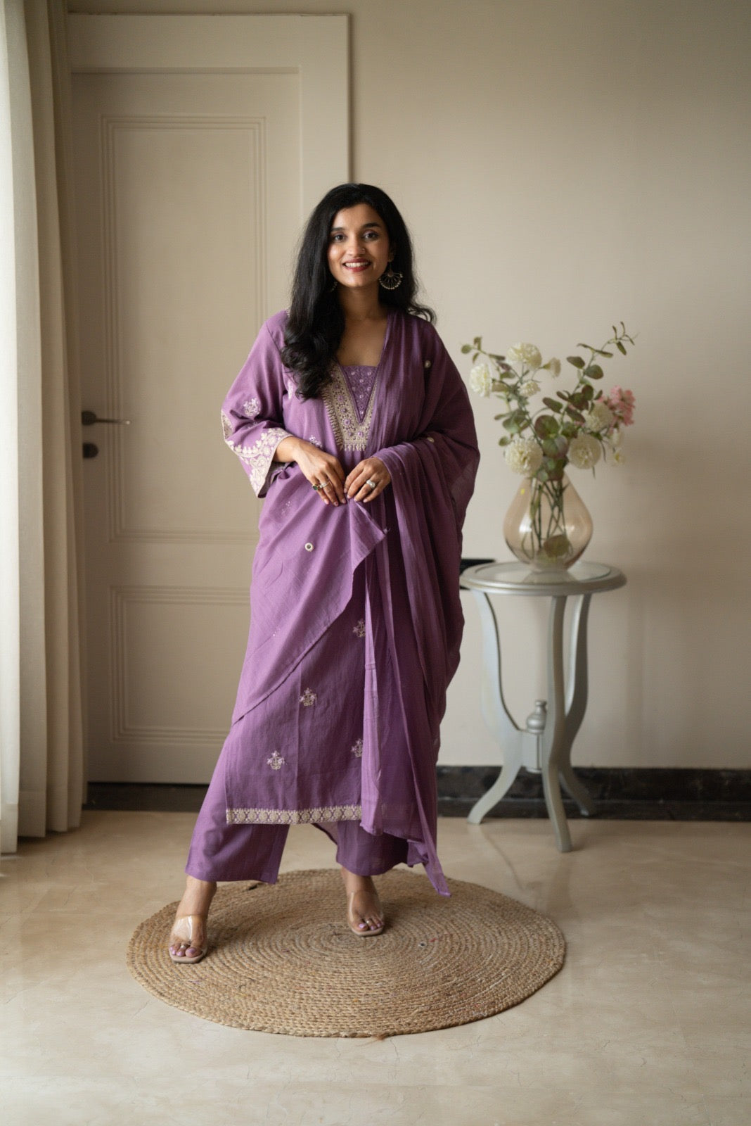 Ganga Embroidered Luxe Suit- Purple