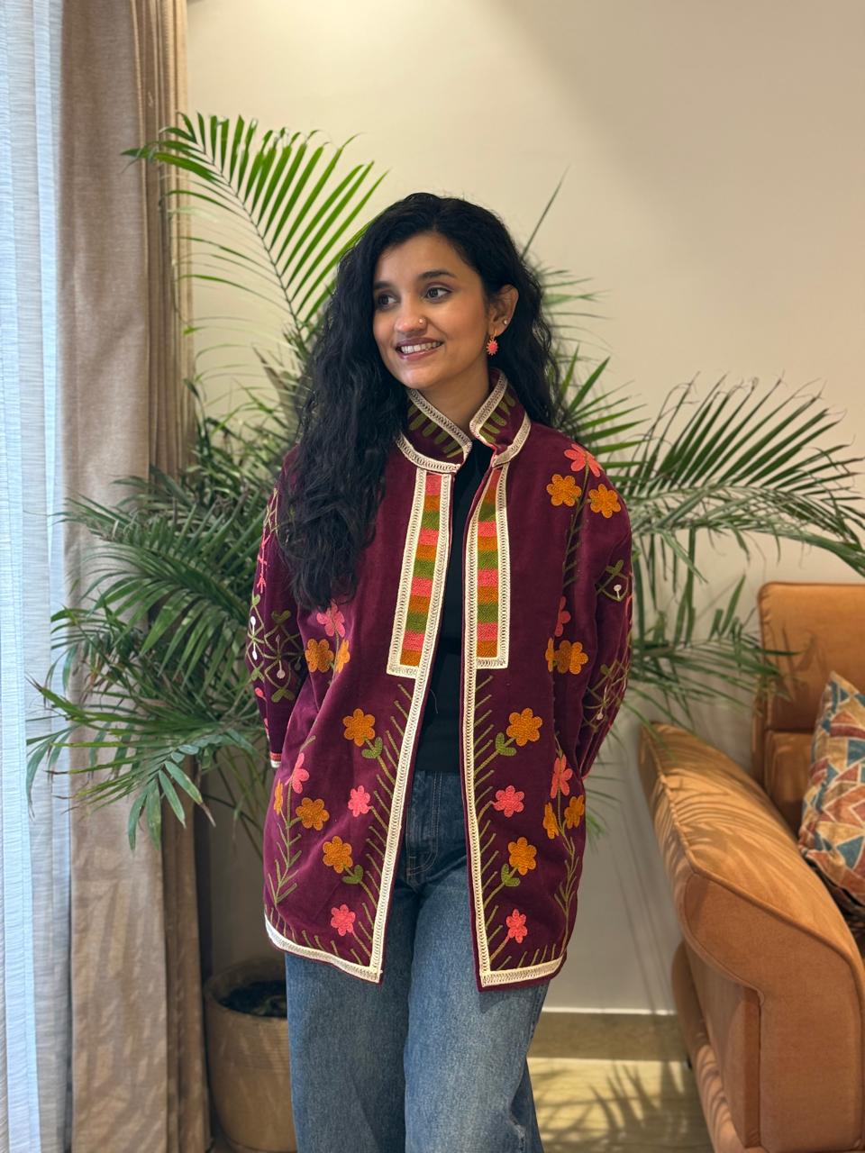 Sujani Velvet Jacket- Maroon Magic