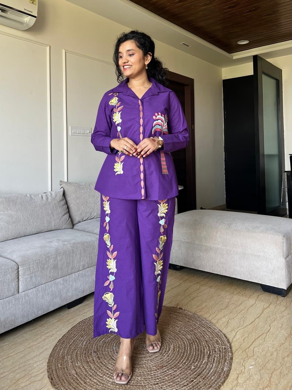 Gia Embroidered Coord Set- Purple