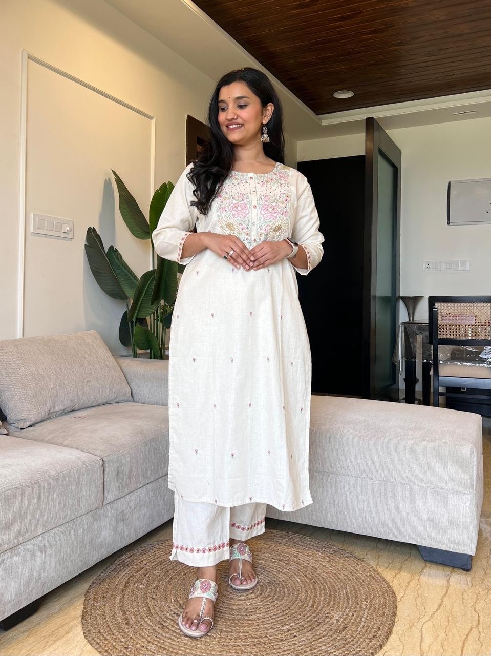 Vihaana Delicate Embroidery Pant Set- White