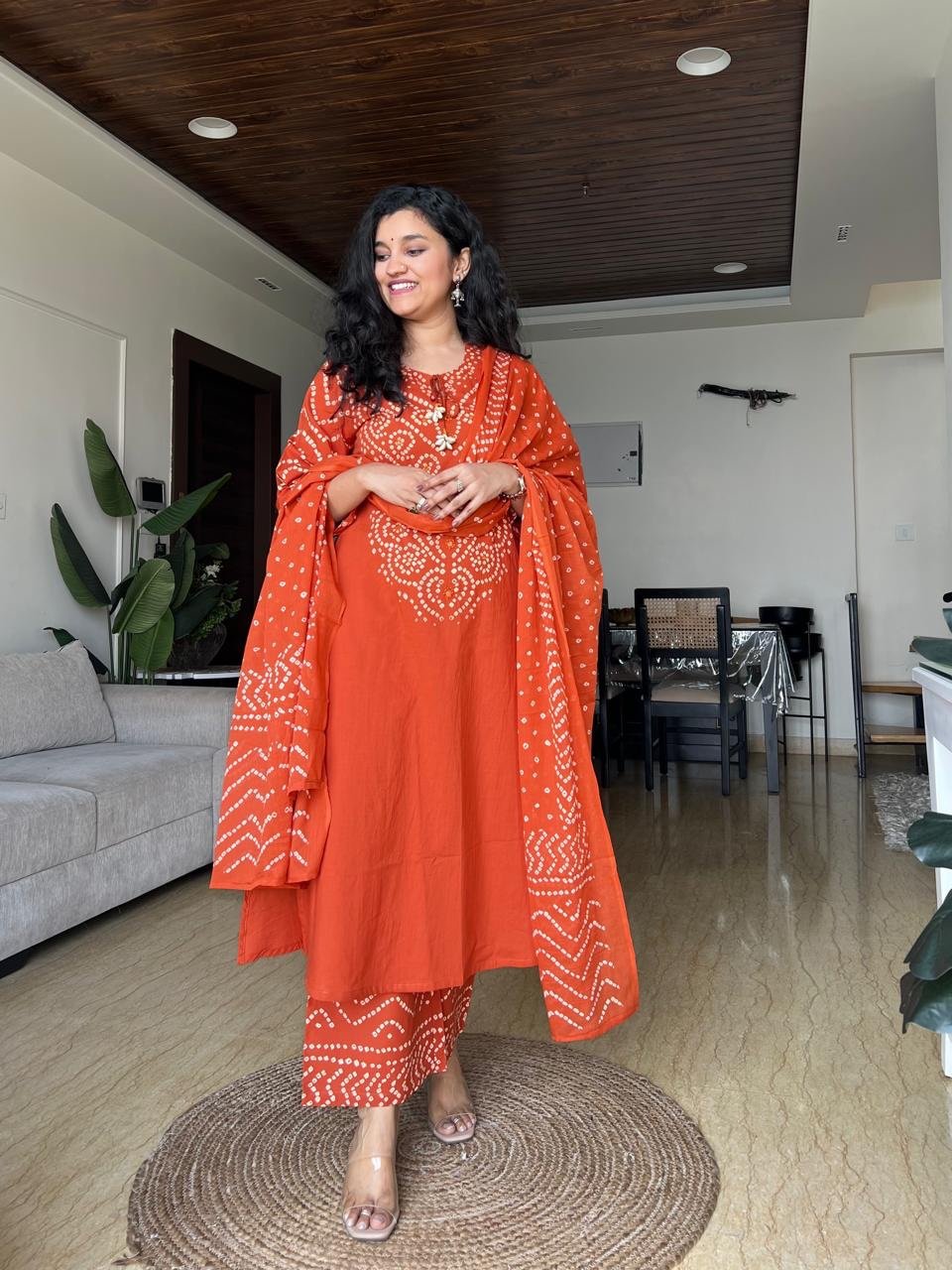 Meesha Bandhej Cotton Set- Orange