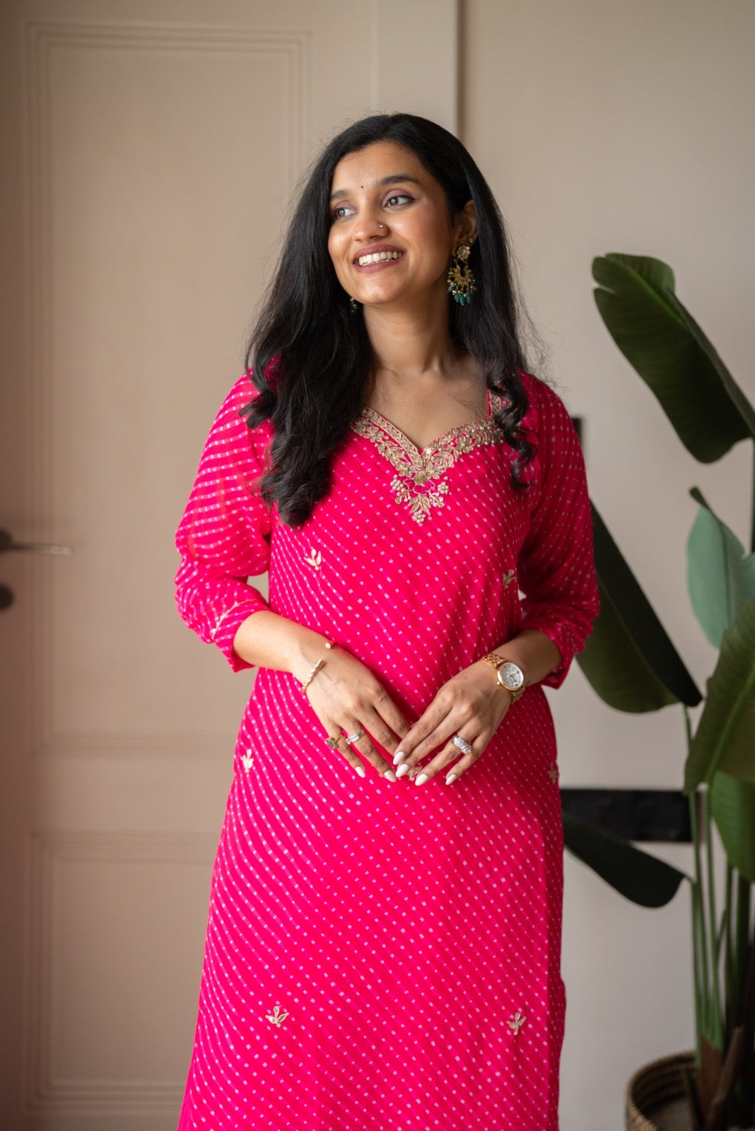Prisca Pink Mothra Georgette Suit
