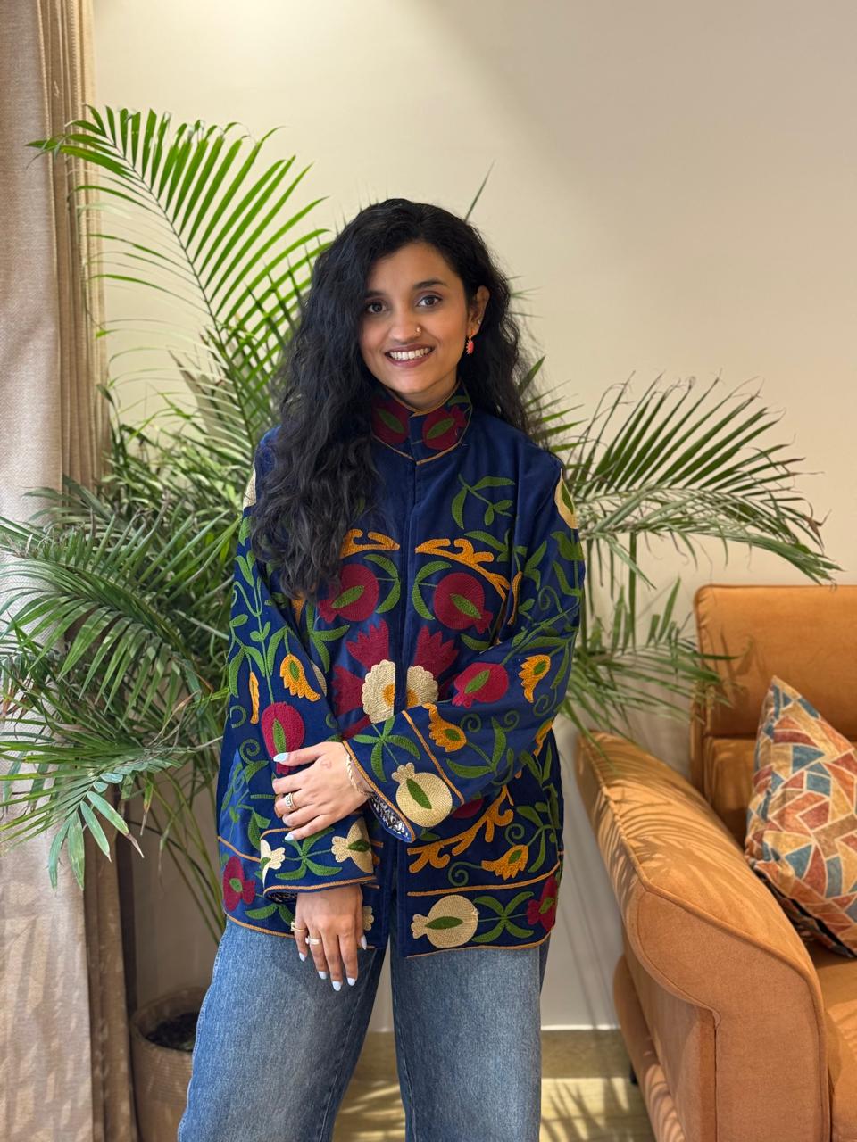Sujani Velvet Jacket- Royal Poms