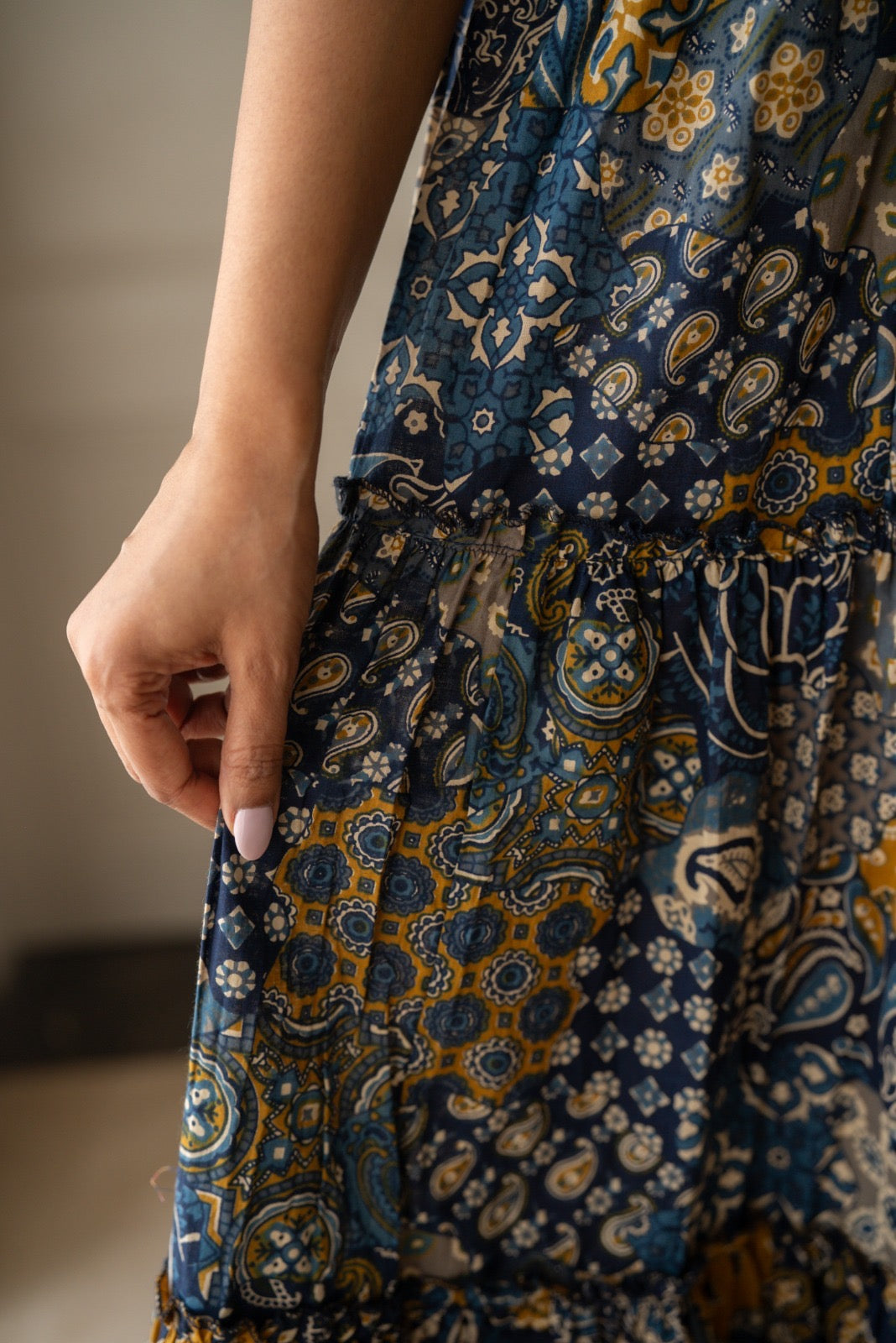 Prisha Tiered Maxi Dress- Blue Mix