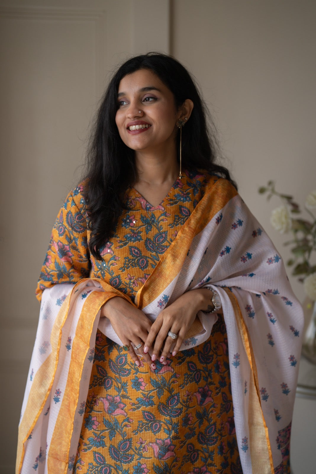 Rama Mustard Floral Kota Suit