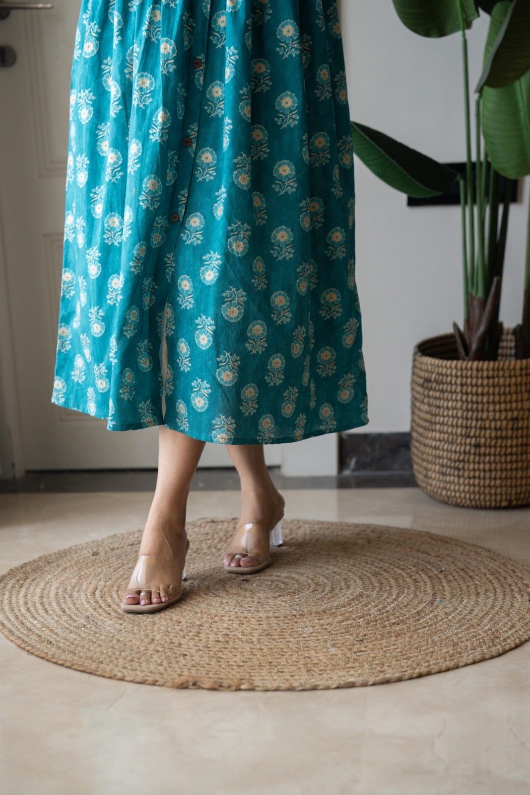 Drishy Maternity Cotton Dress- Blue Booti