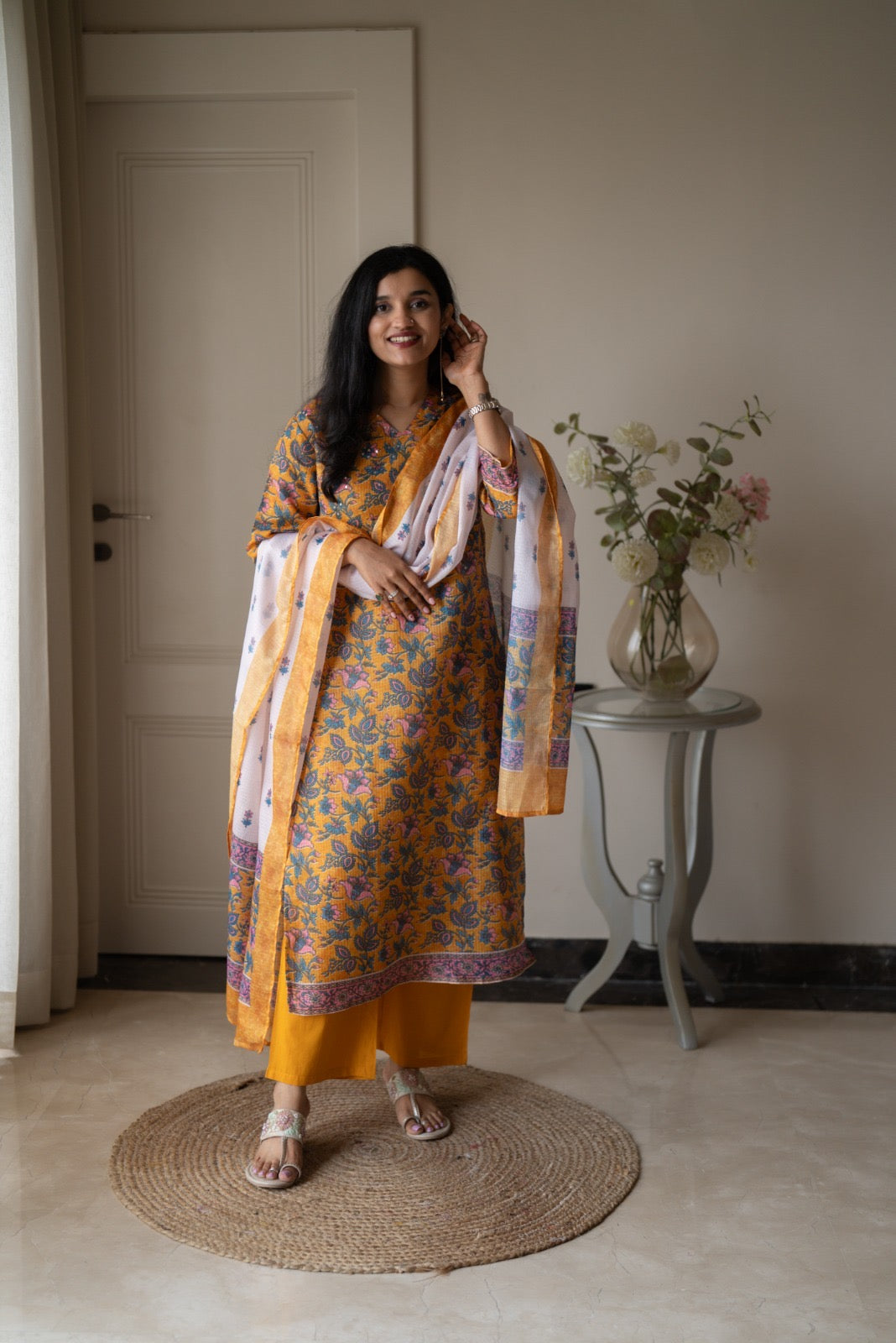 Rama Mustard Floral Kota Suit