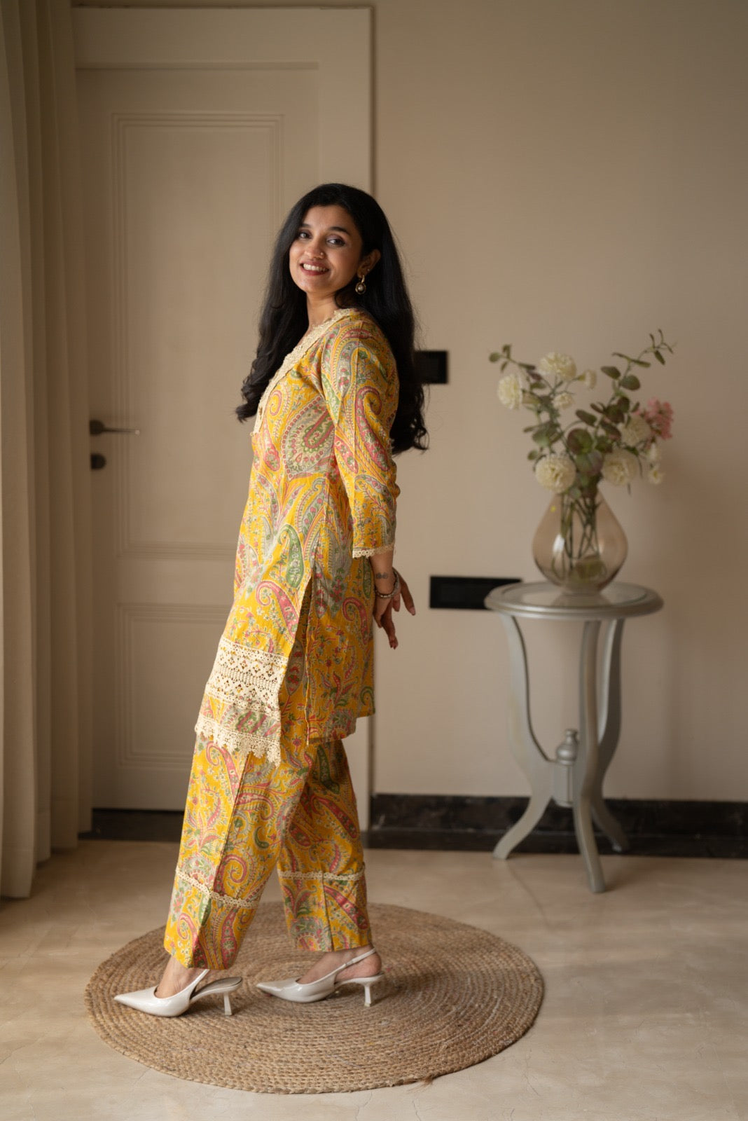 Nitara Farshi Lace Coord Set- Mustard