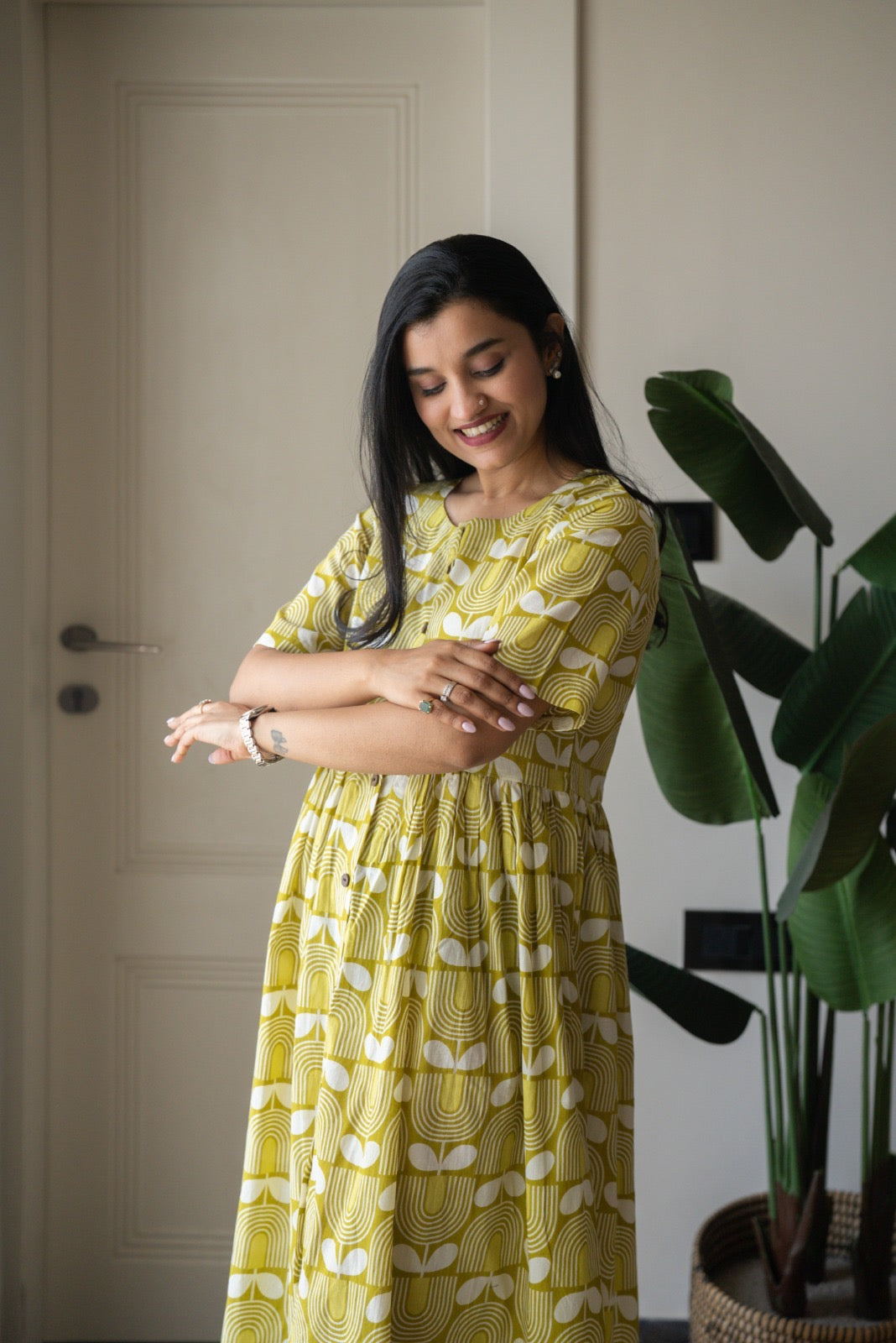 Drishy Maternity Cotton Dress- Light Green