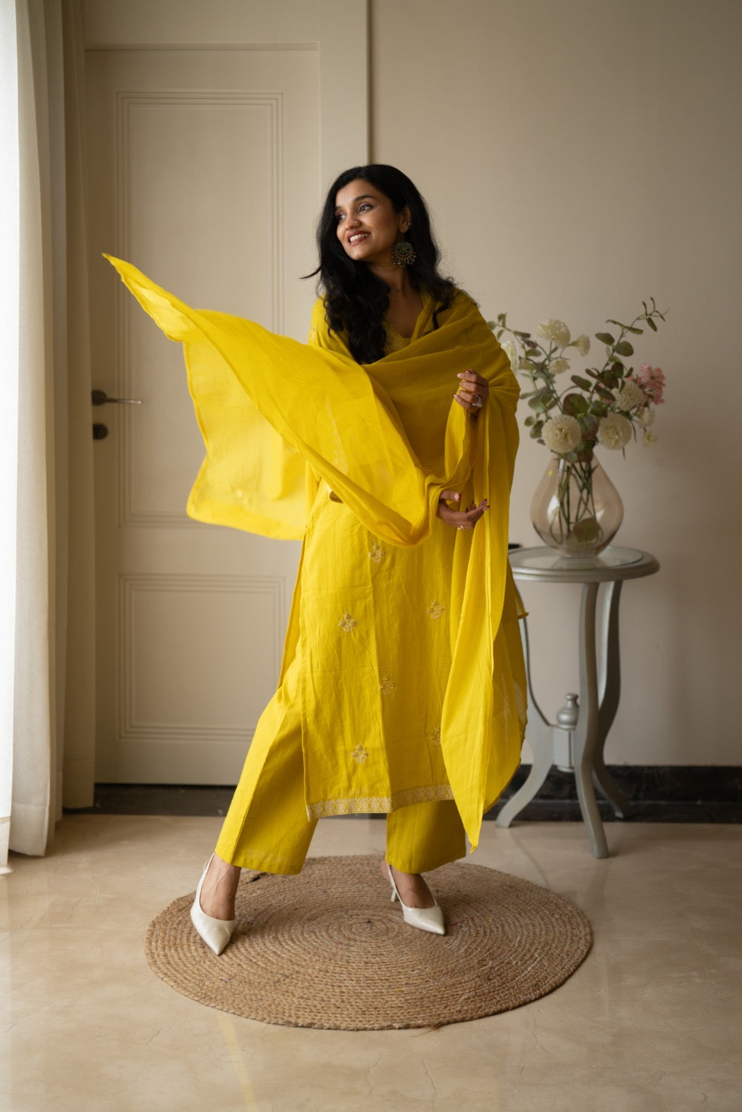 Ganga Embroidered Luxe Suit- Yellow