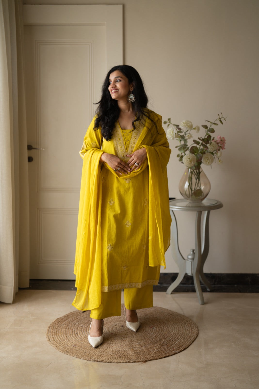 Ganga Embroidered Luxe Suit- Yellow