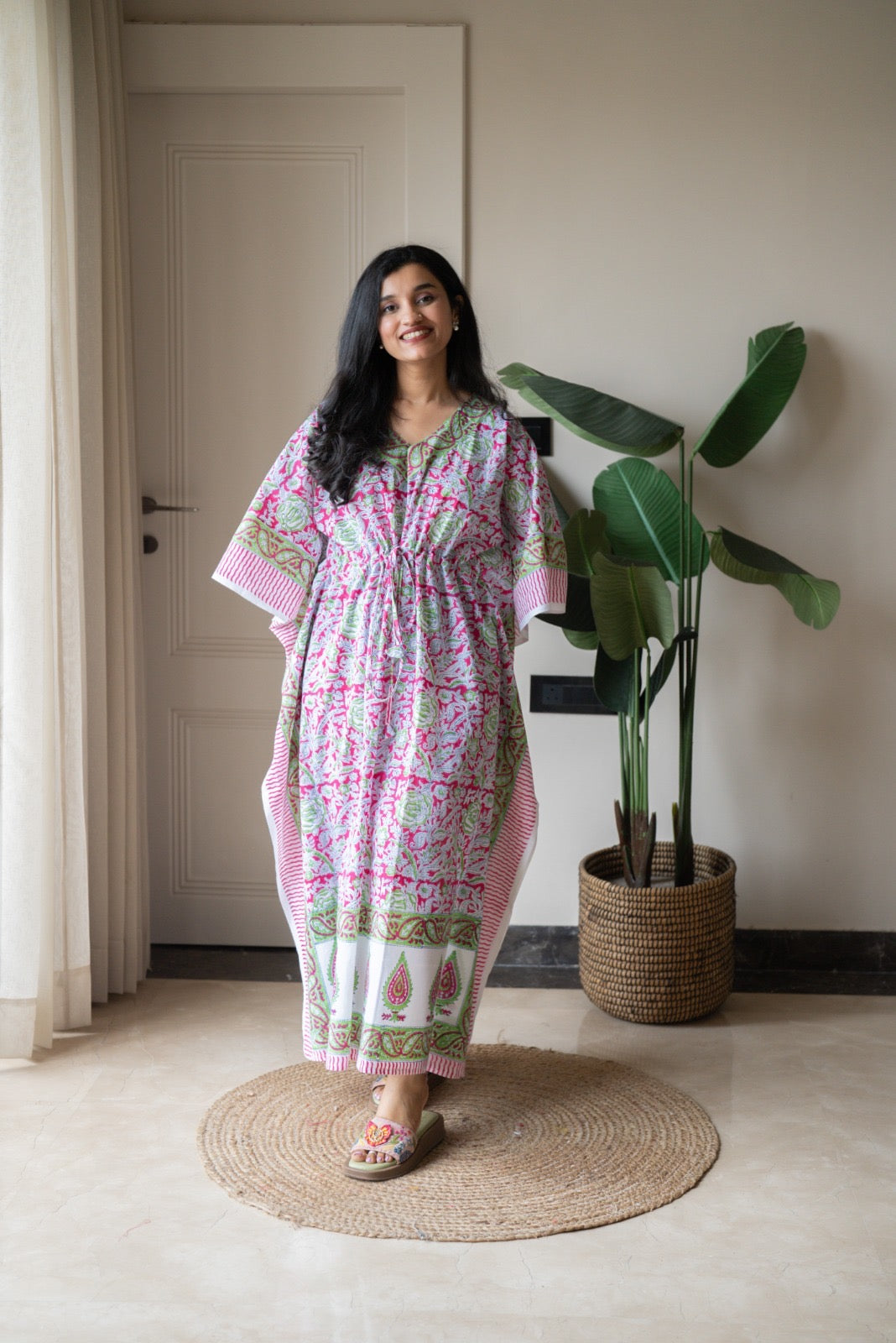 Kashi Block Print Kaftan- Bright Paisley