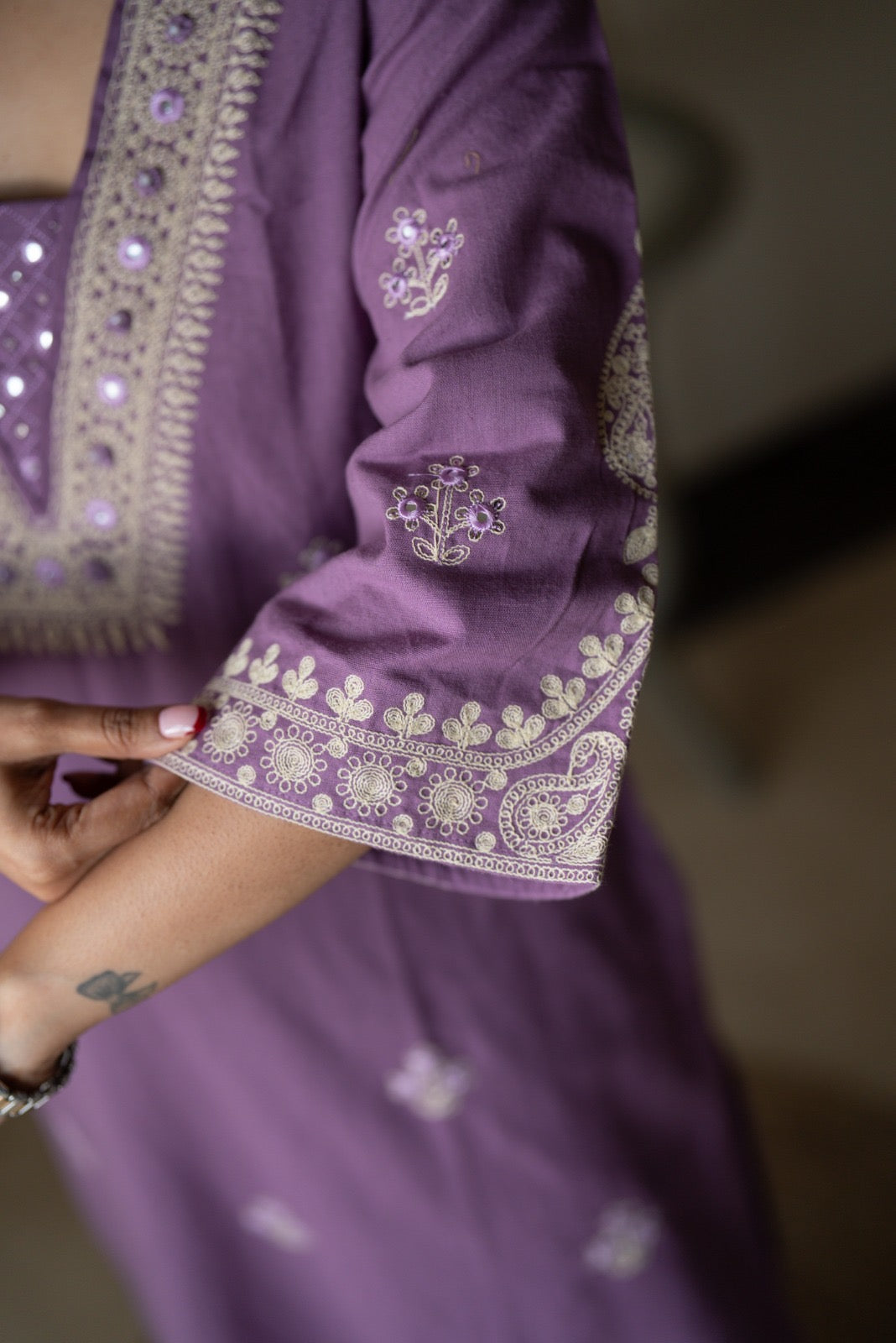 Ganga Embroidered Luxe Suit- Purple