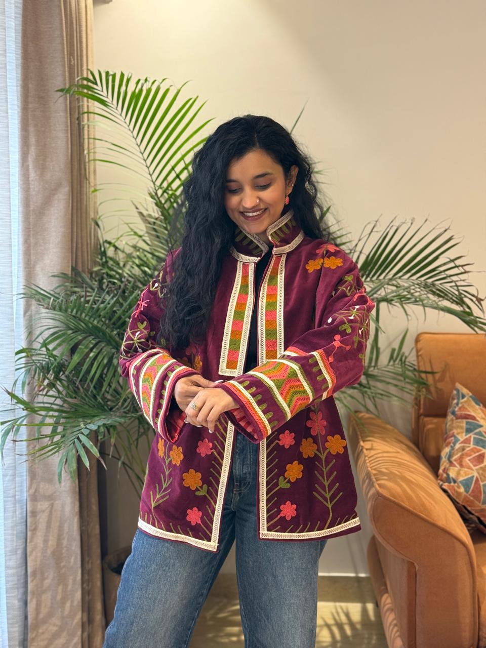 Sujani Velvet Jacket- Maroon Magic